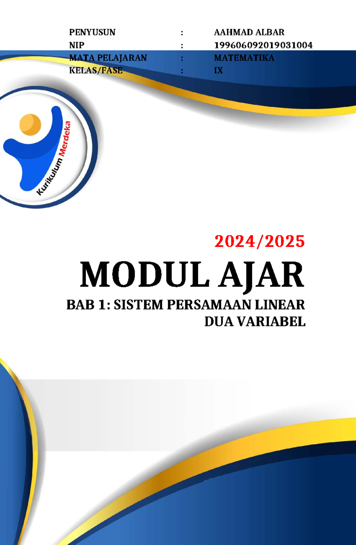 MA Matematika IX Modul Ajar: Sistem Persamaan Linear Dua Variabel - Document Preview