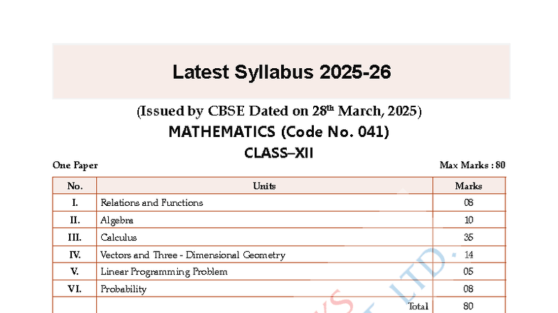 Mathematics Syllabus & Revision Notes (Code No. 041) - Studocu