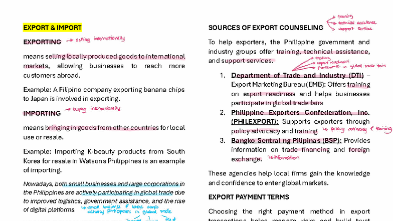 EXPORT IMPORT OVERVIEW AND GUIDELINES (7-9) - Studocu