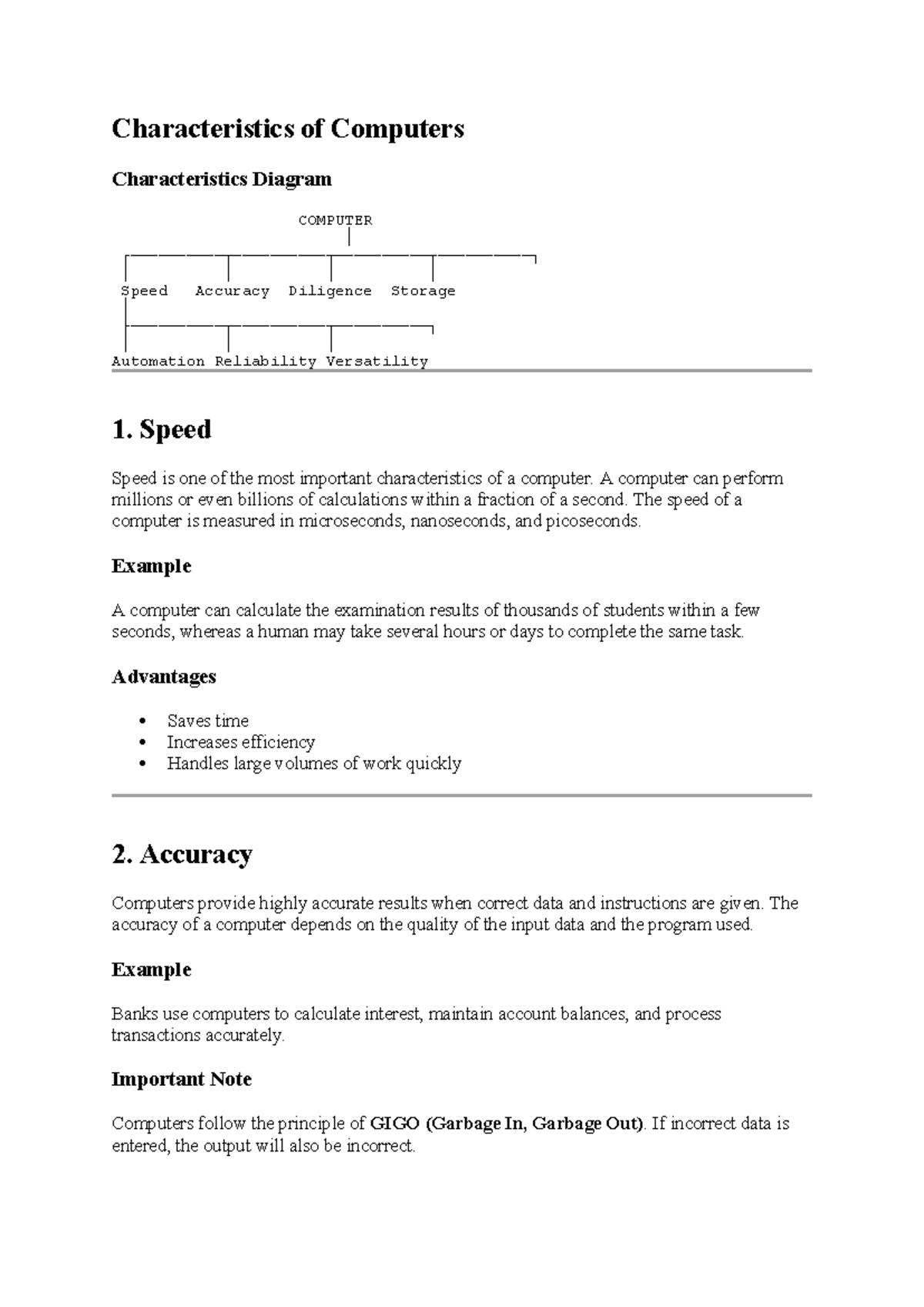 COMPUTER 101: Characteristics of Computers - Study Notes - Studocu