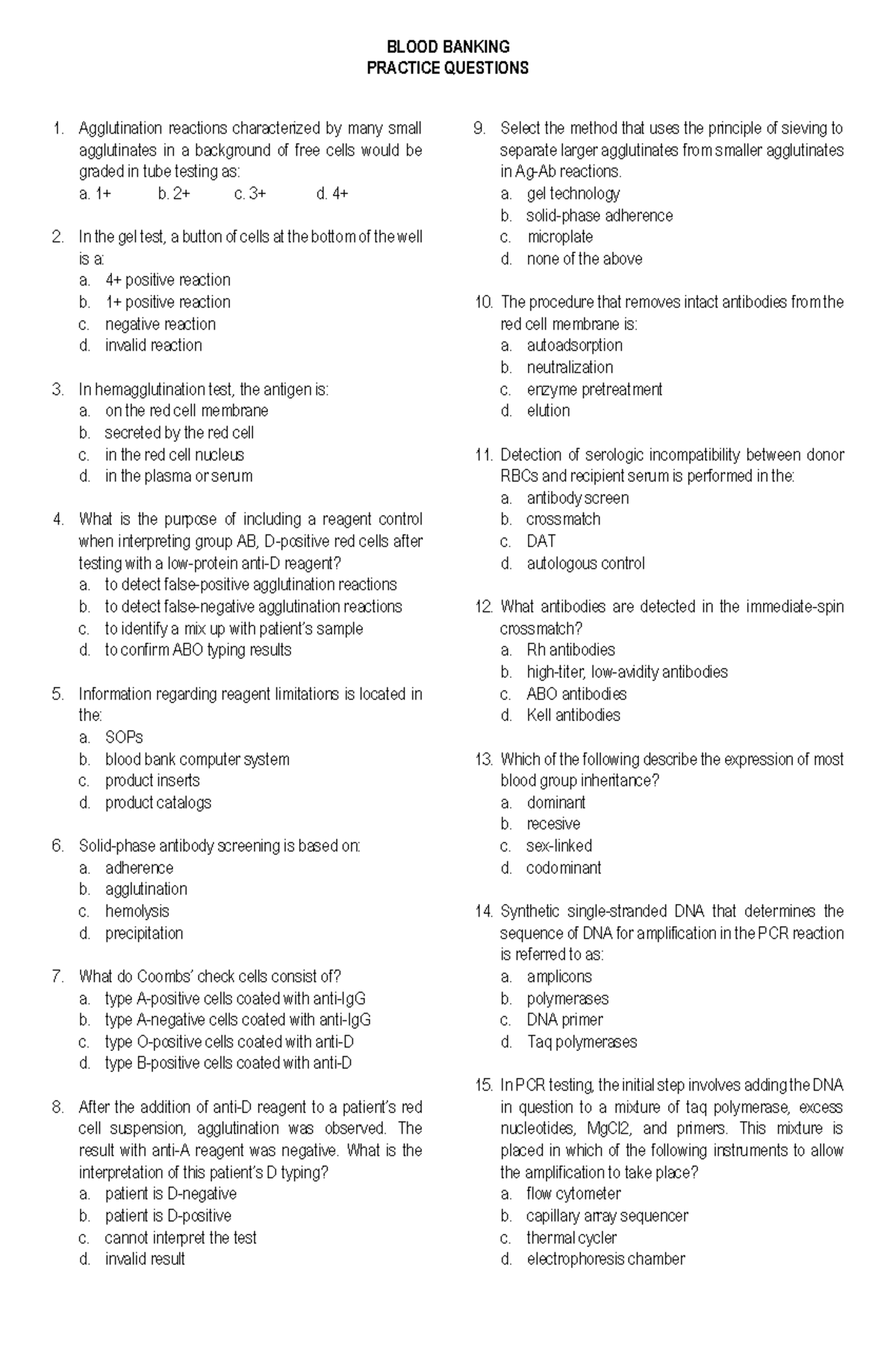 BB-420 Blood Banking Practice Questions and Answers - Studocu