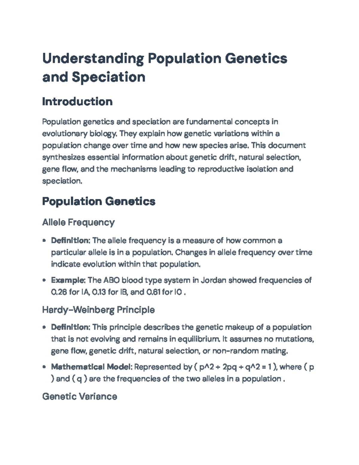 Understanding Population Genetics and Speciation Concepts ...