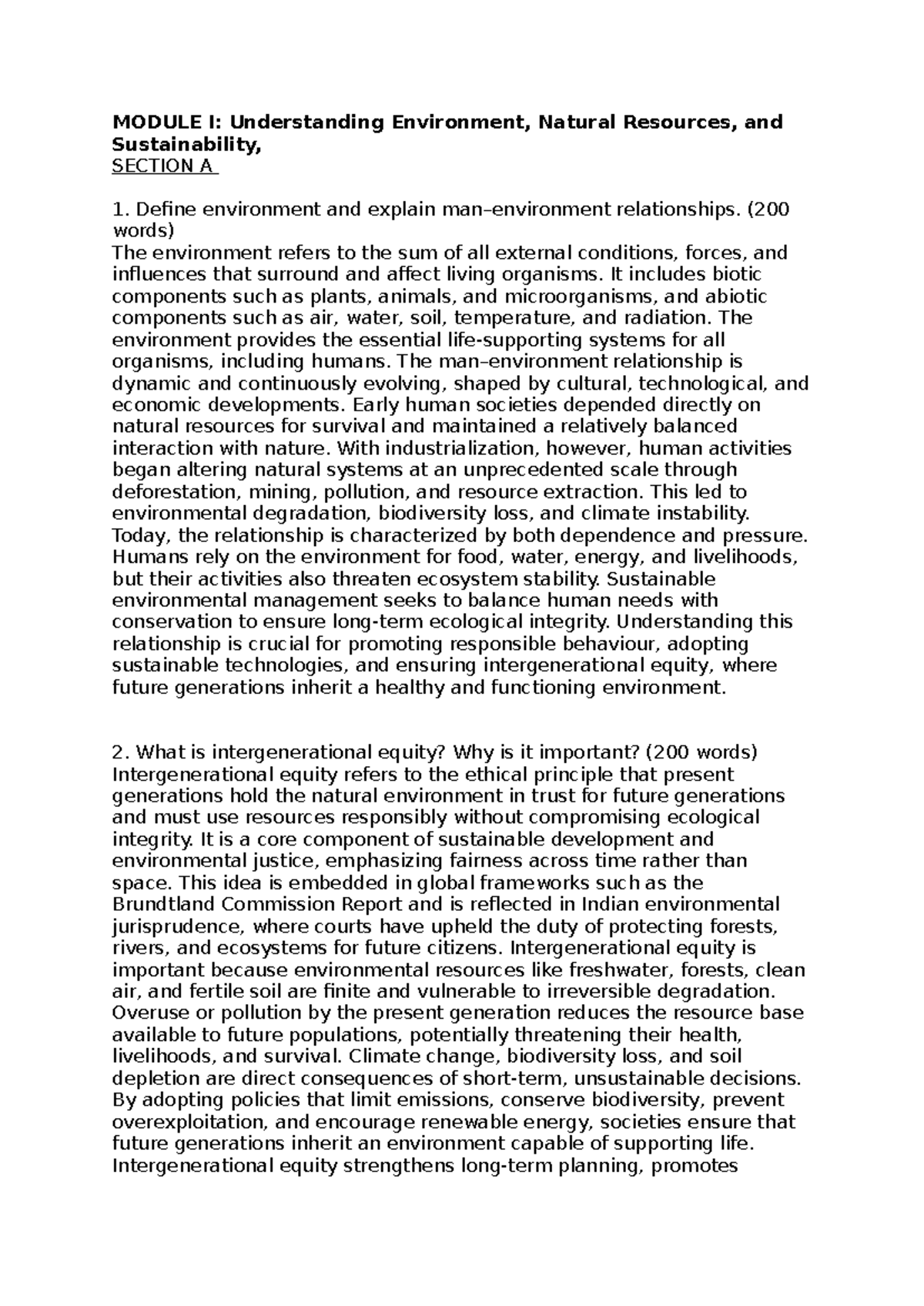 EVS 106 Question Bank: Understanding Environment, Resources, and ...