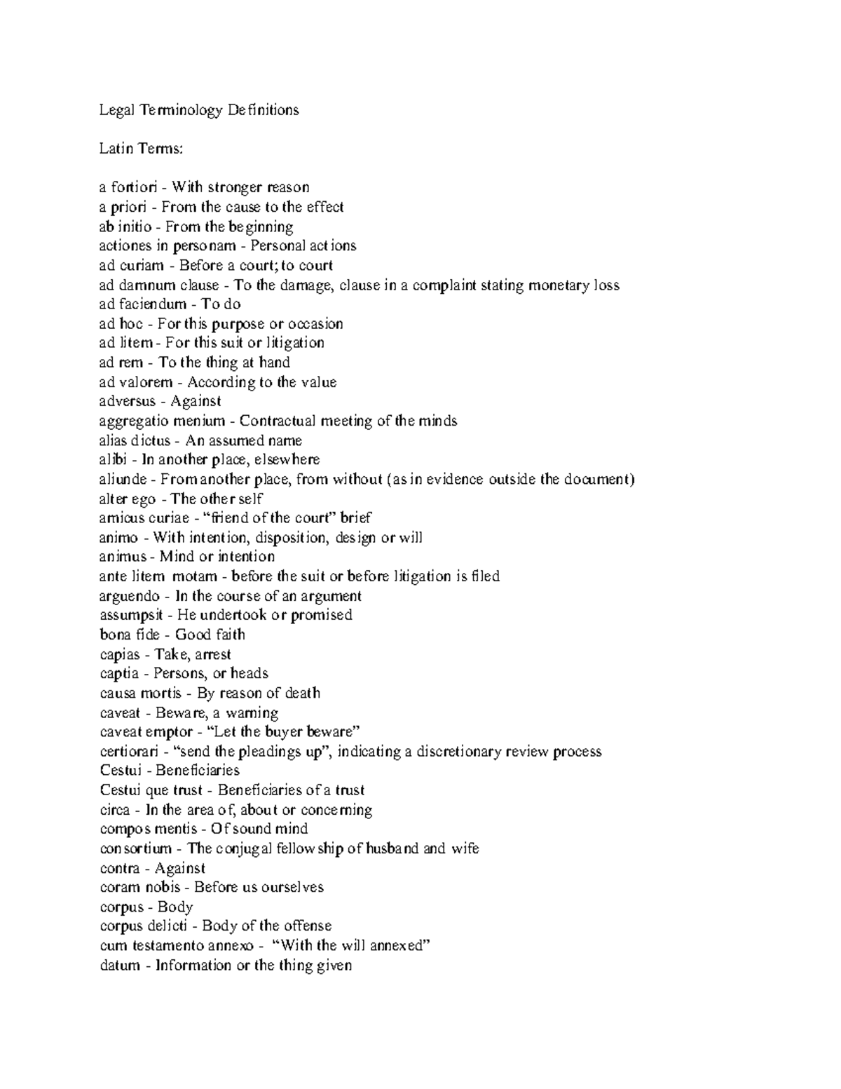 Latin Legal Definitions for Law Students: Key Terminology Guide - Studocu
