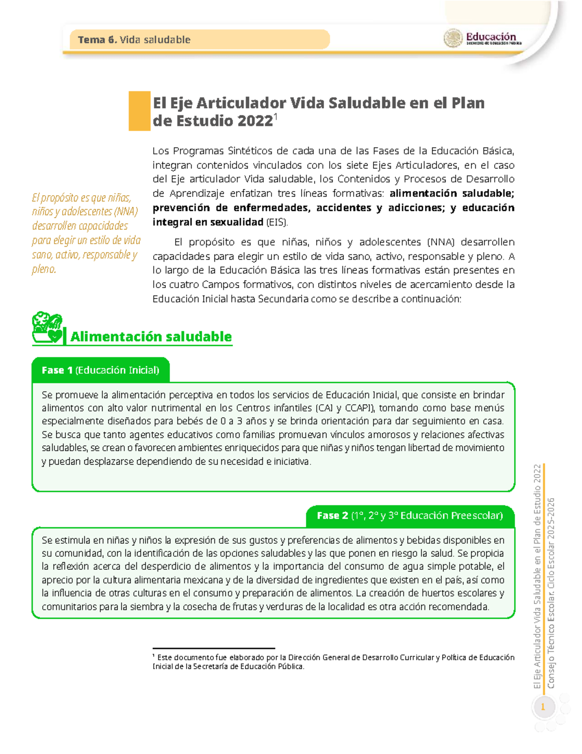 Tema 6. Vida Saludable: Eje Articulador en el Plan de Estudio 2022