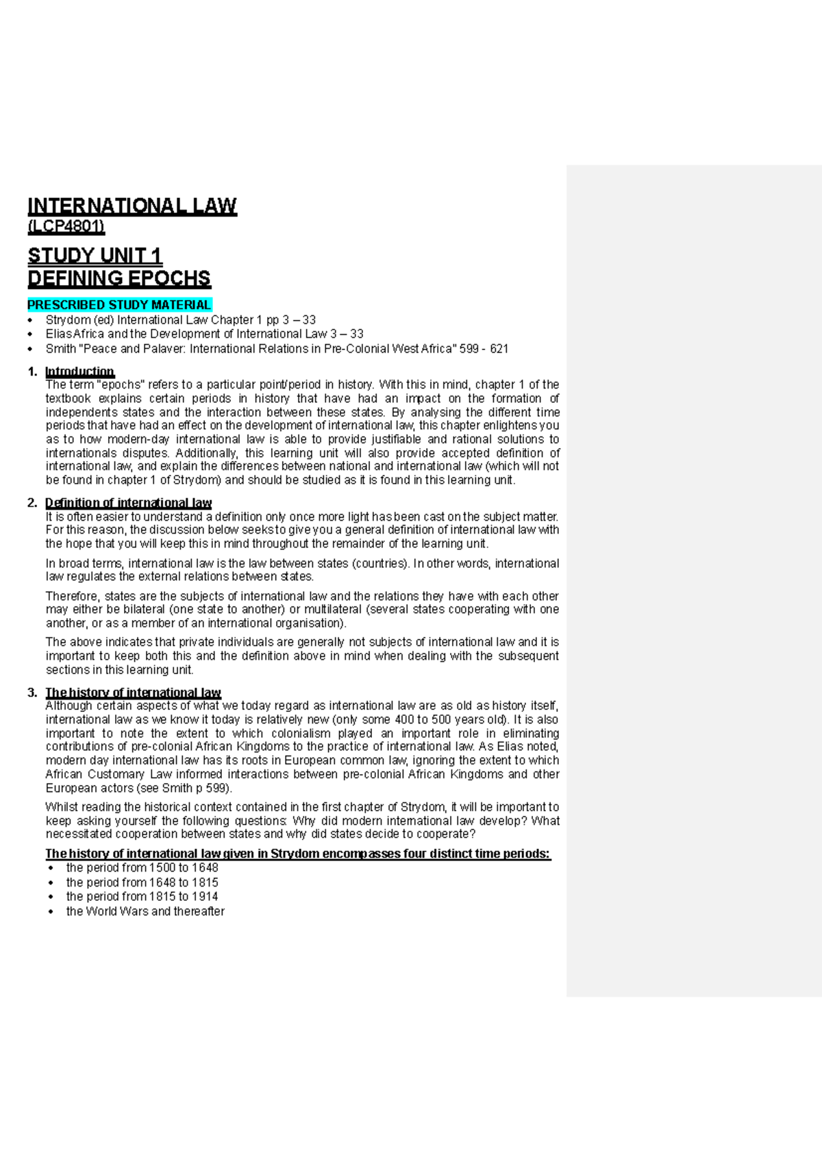 LCP4801 International Law Study Notes: Epochs and Definitions - Studocu