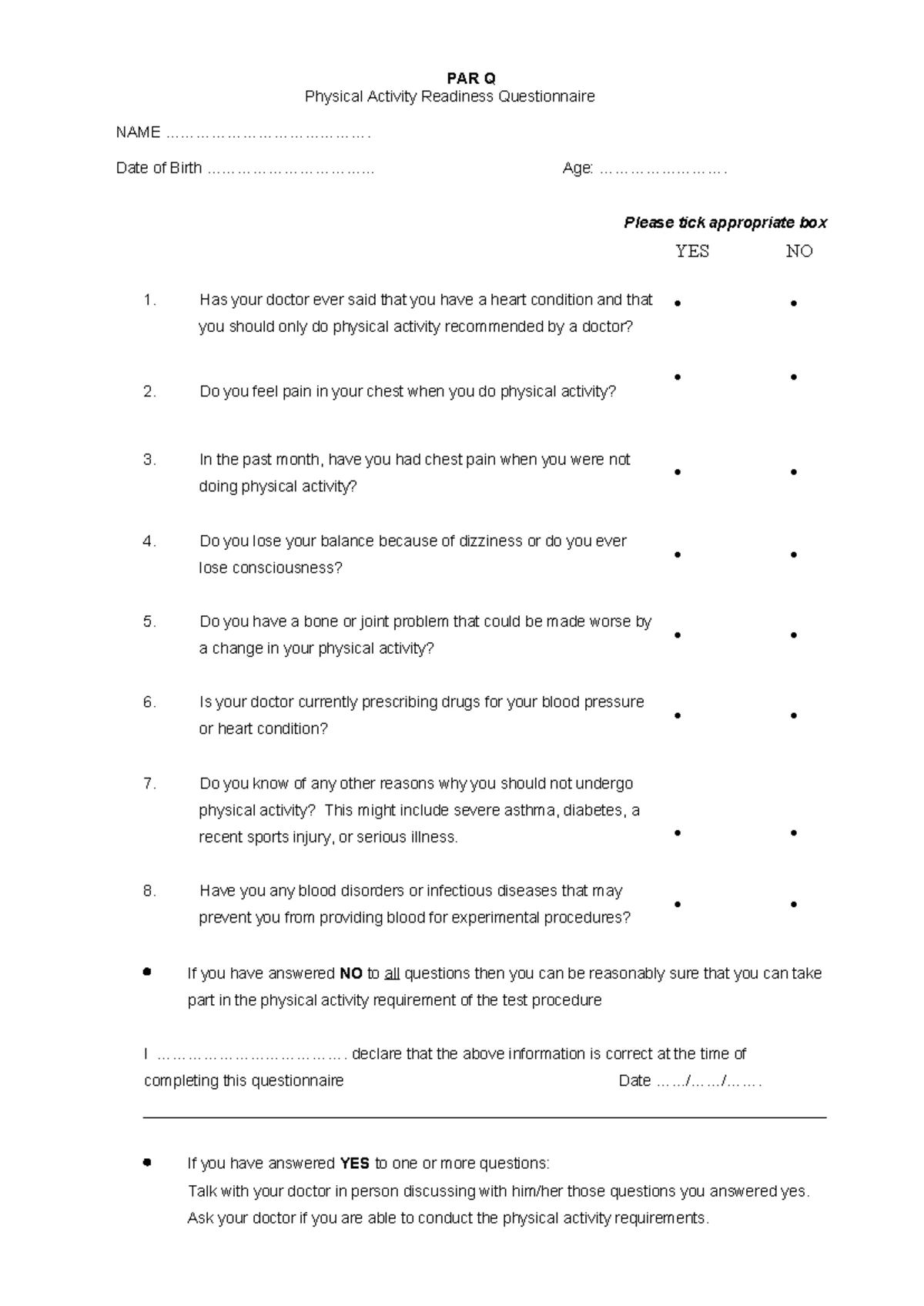 PAR-Q+ 2019: Physical Activity Readiness Questionnaire for Everyone ...