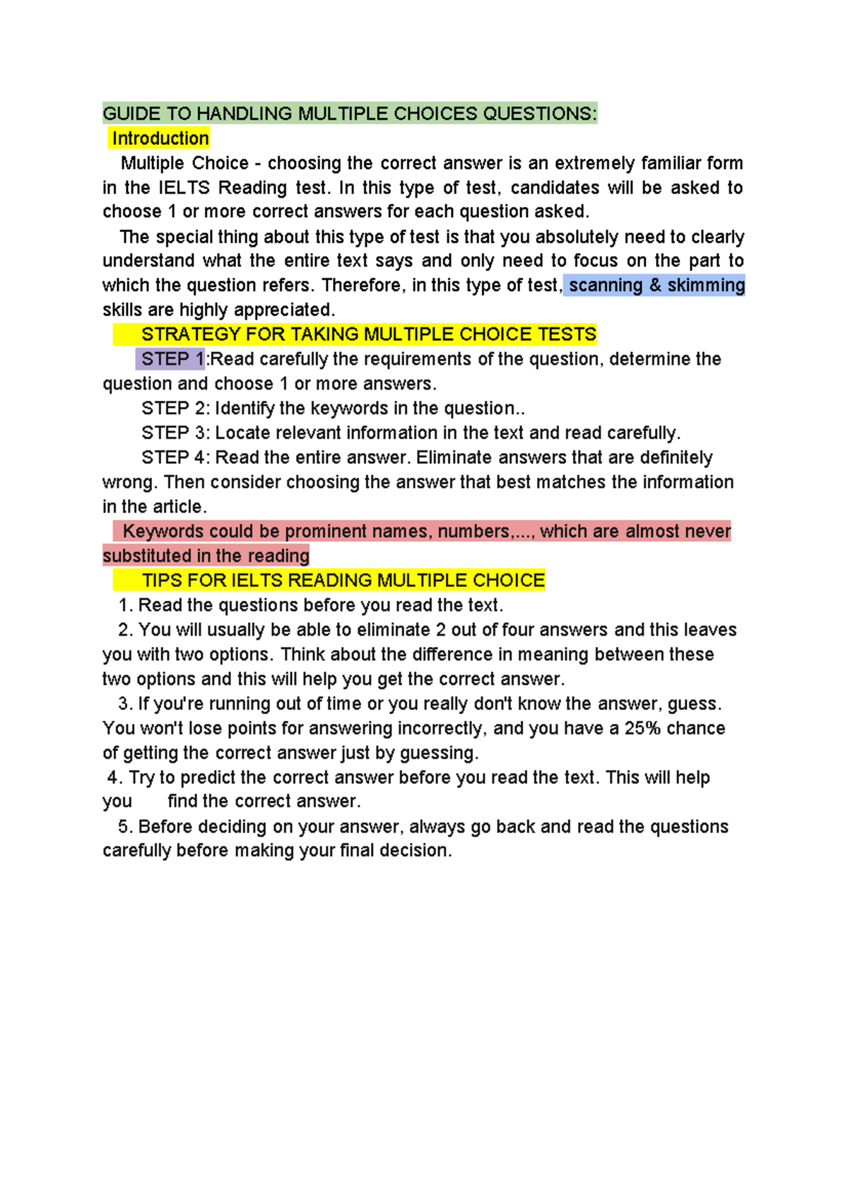 Ielts reading guide: Strategies for handling multiple choice questions ...