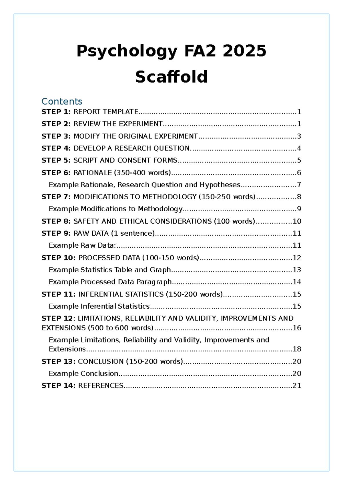 Psychology FA2 2025 Scaffold: Experimental Report Template and ...