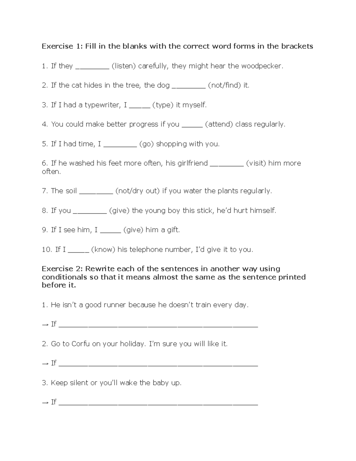 If - Conditional Exercises for Practice - Studocu