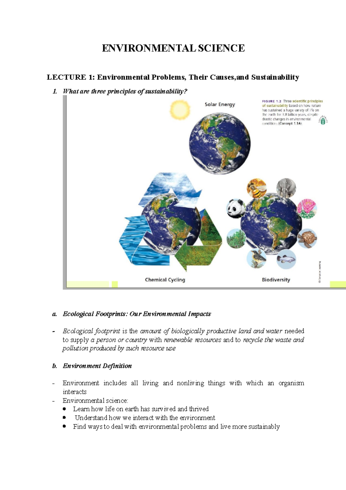 Environmental Science Mid - ENVIRONMENTAL SCIENCE LECTURE 1 ...