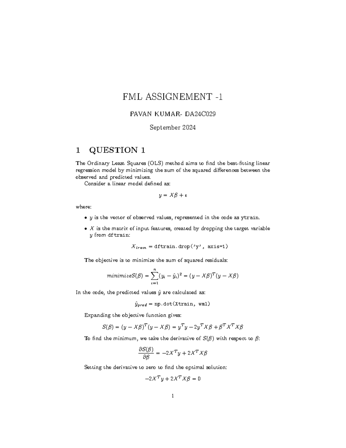 FML DA24C Assignment Report: OLS, Gradient Descent, and Ridge ...