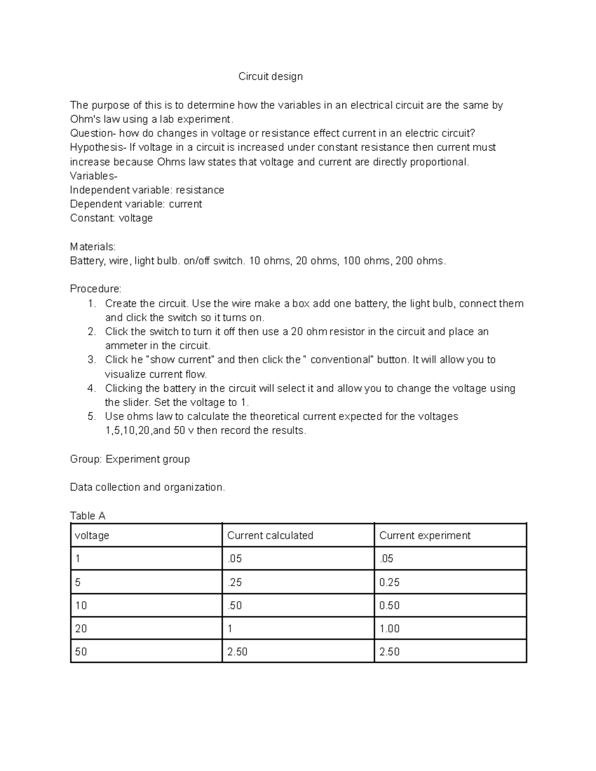 Circuit Design Lab Report: Effects of Voltage on Current in Circuits ...