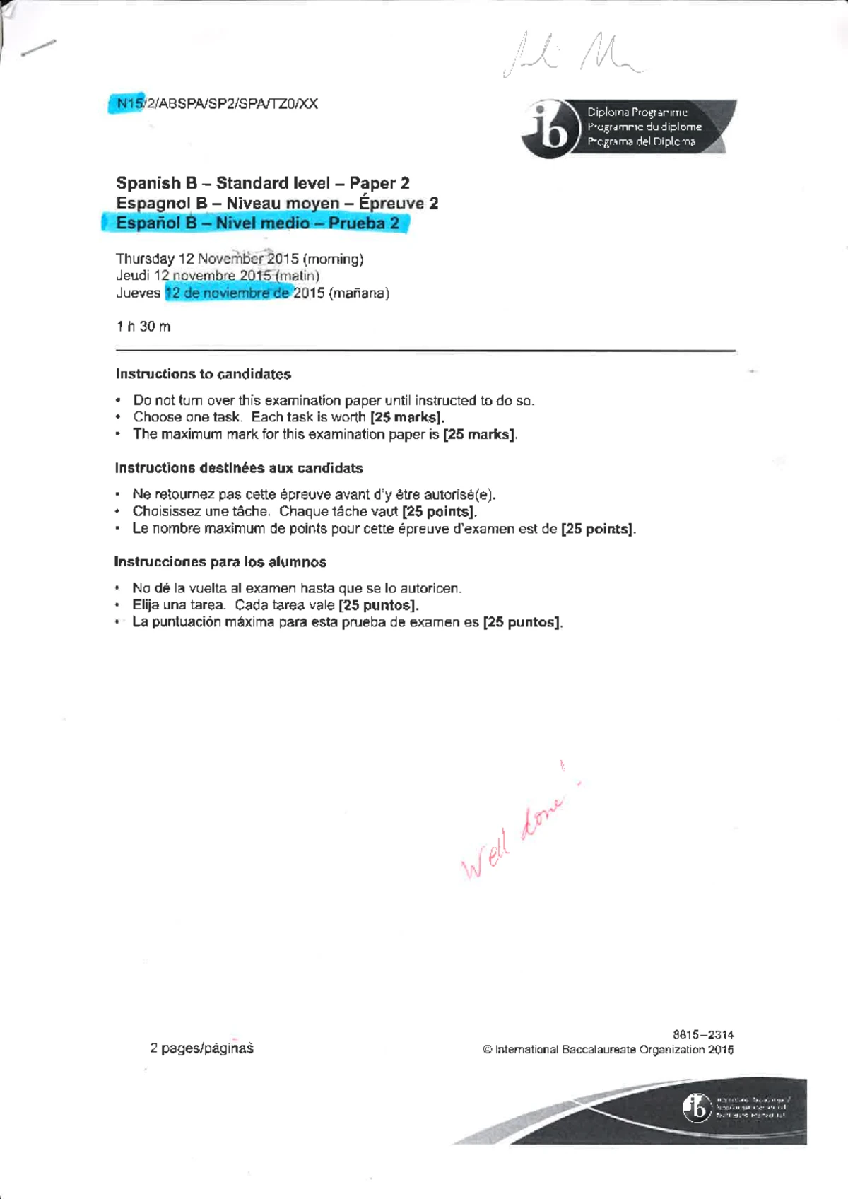 Spanish B – SL – Paper 1 Exam Instructions and Guidelines - Studocu