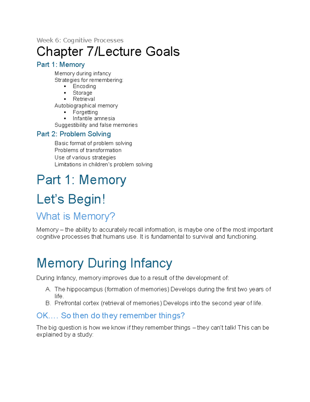 Chapter 7: Cognitive Processes - Memory & Problem Solving (2040) - Studocu