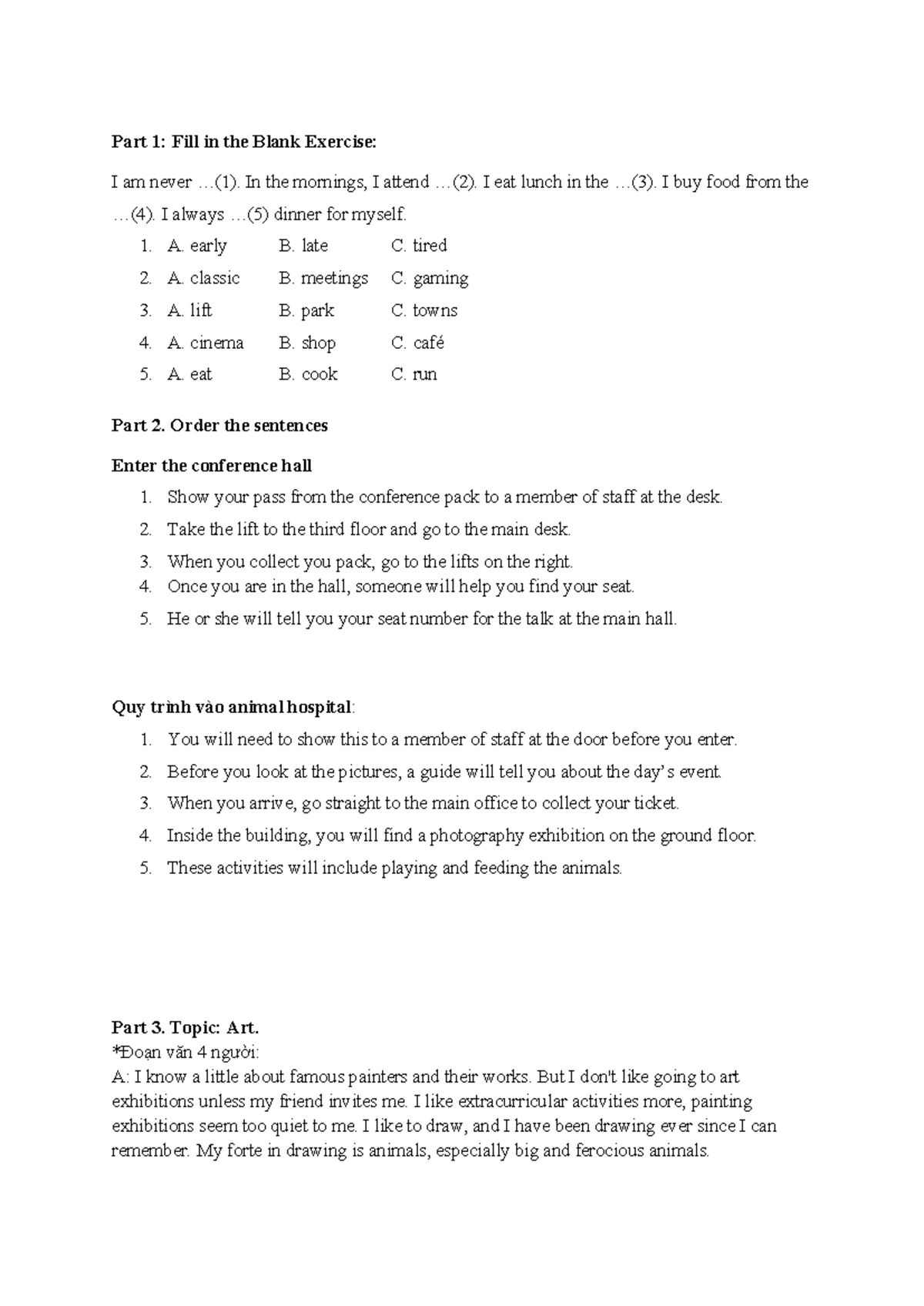 Reading SET 3: Fill in the Blanks & Sentence Ordering Exercise - Studocu