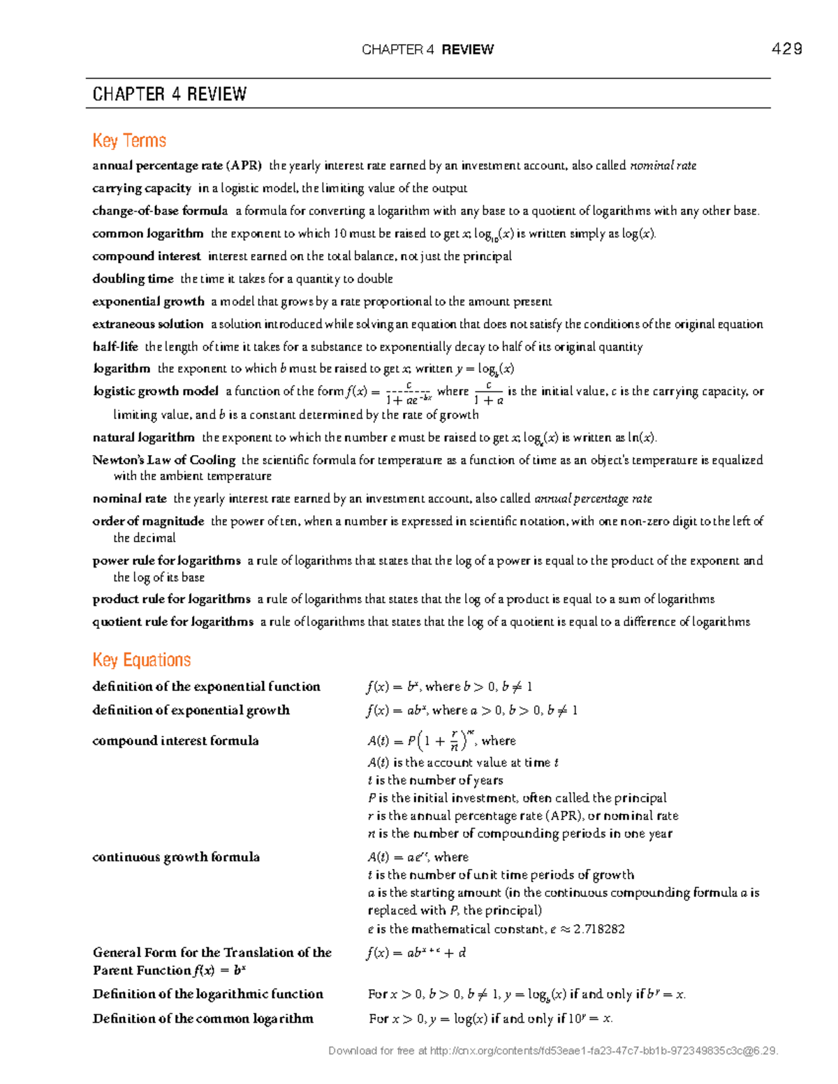 MATH 101 CH04 Exponential & Logarithmic Functions Review Notes - Studocu