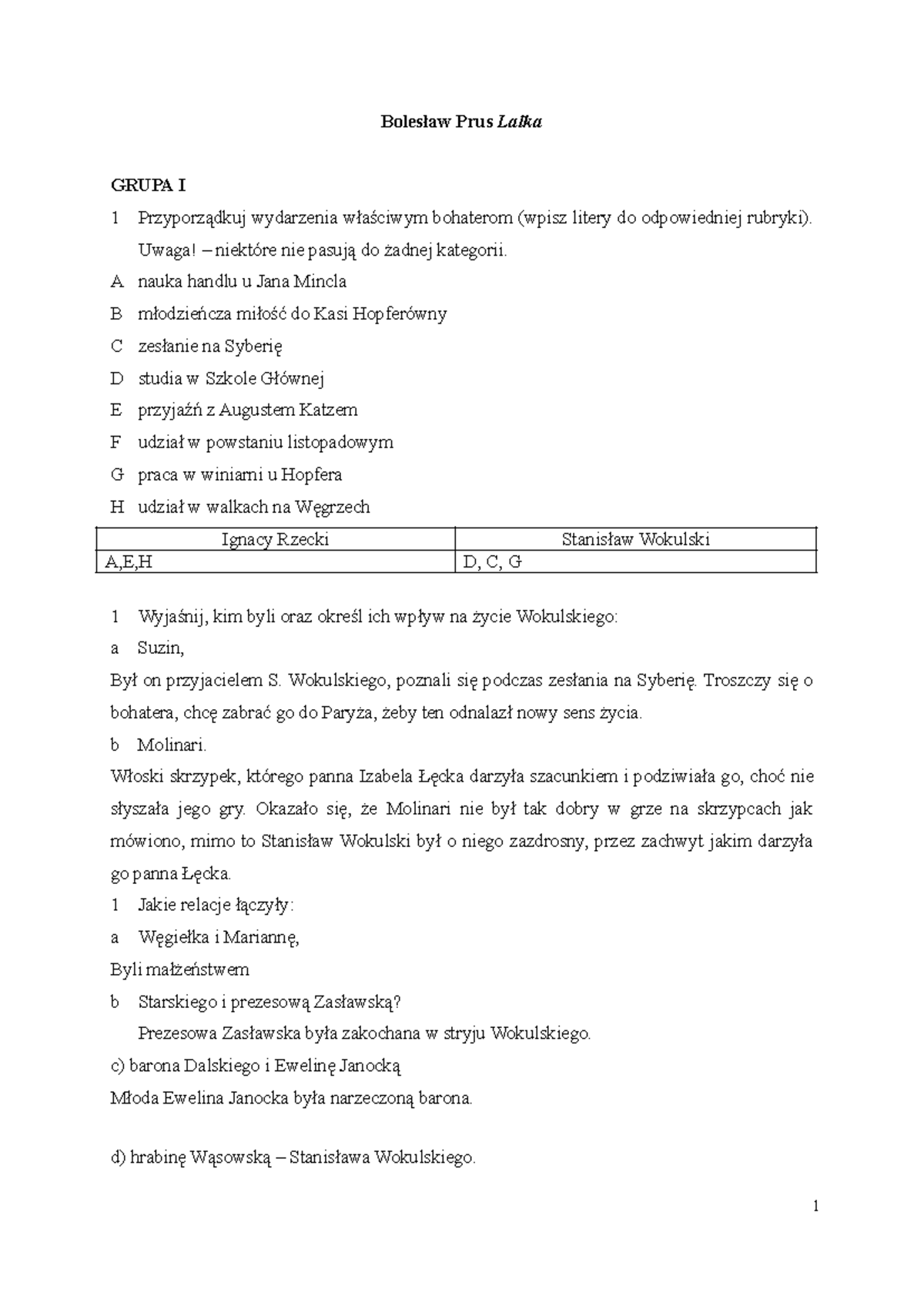 Sprawdzian Z Lalki Bolesława Prusa www.studocu.com