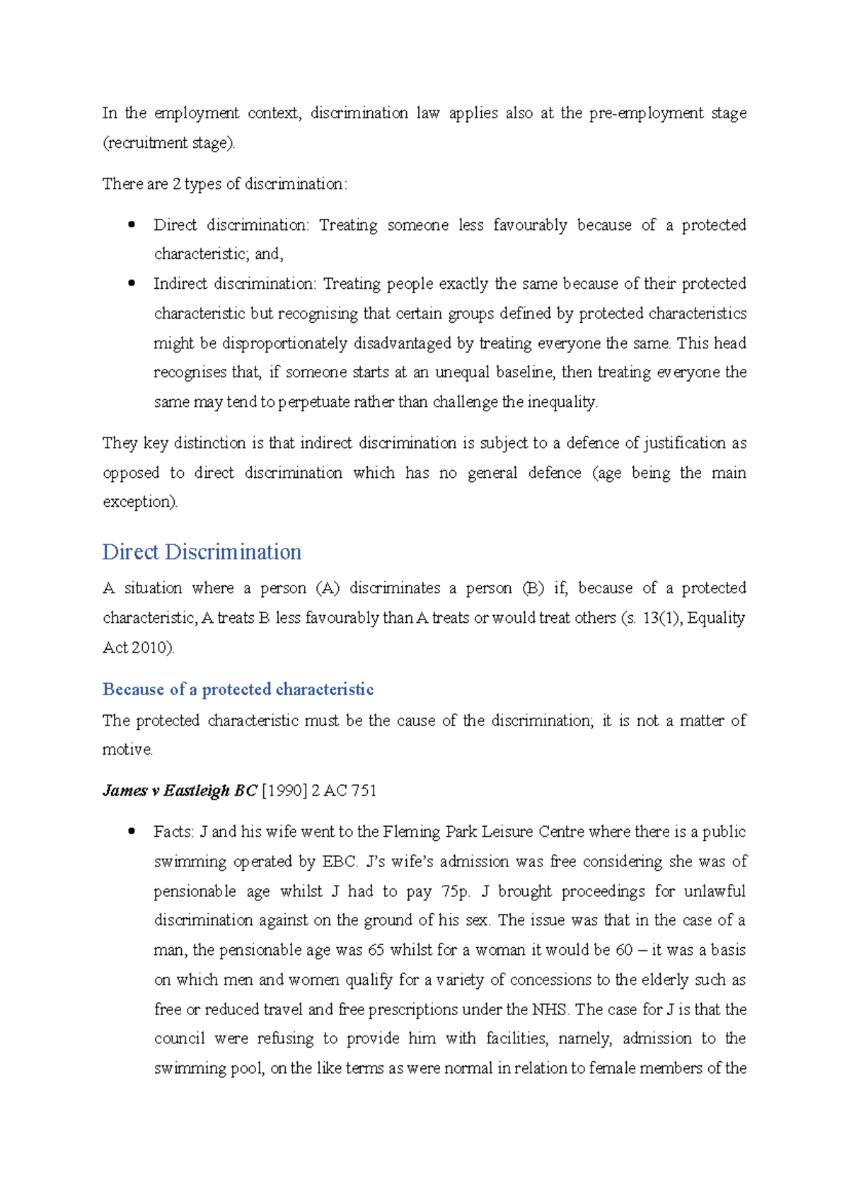 Notes - Discrimination - In the employment context, discrimination law ...