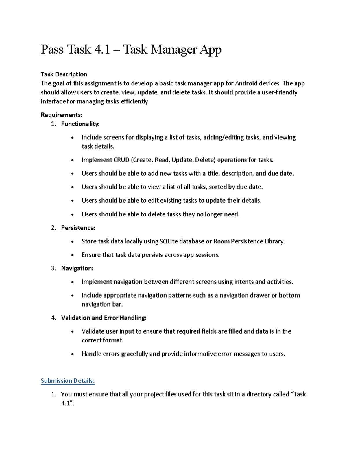 SIT708-4.1P Apr 10 - this is mobile dev - Pass Task 4. 1 – Task Manager ...