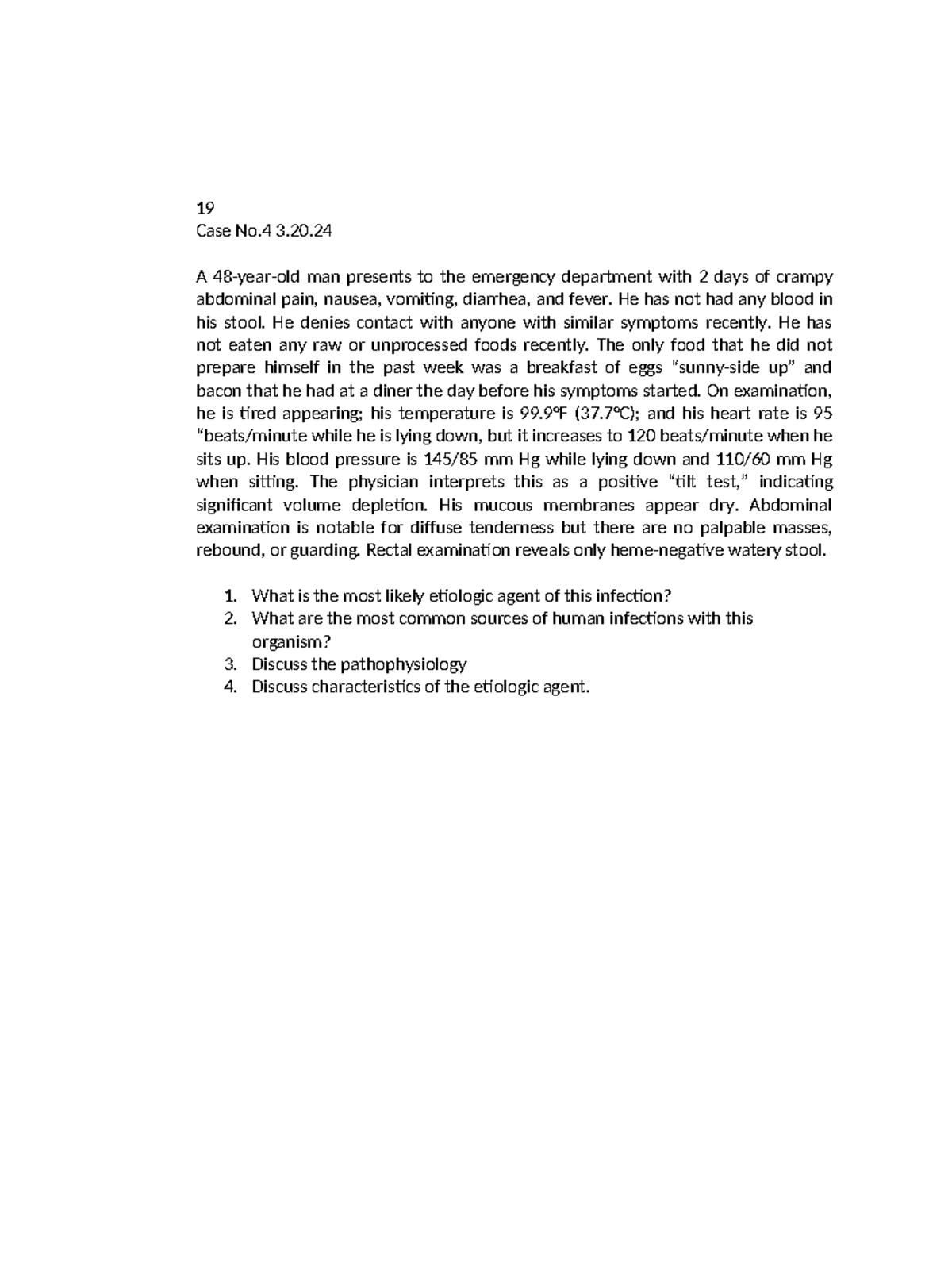 Case Study 19: Etiology and Pathophysiology of Gastrointestinal ...