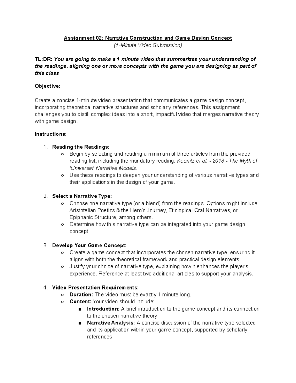 Assignment 02 - Narrative Construction f2024 - Assignment 02: Narrative ...