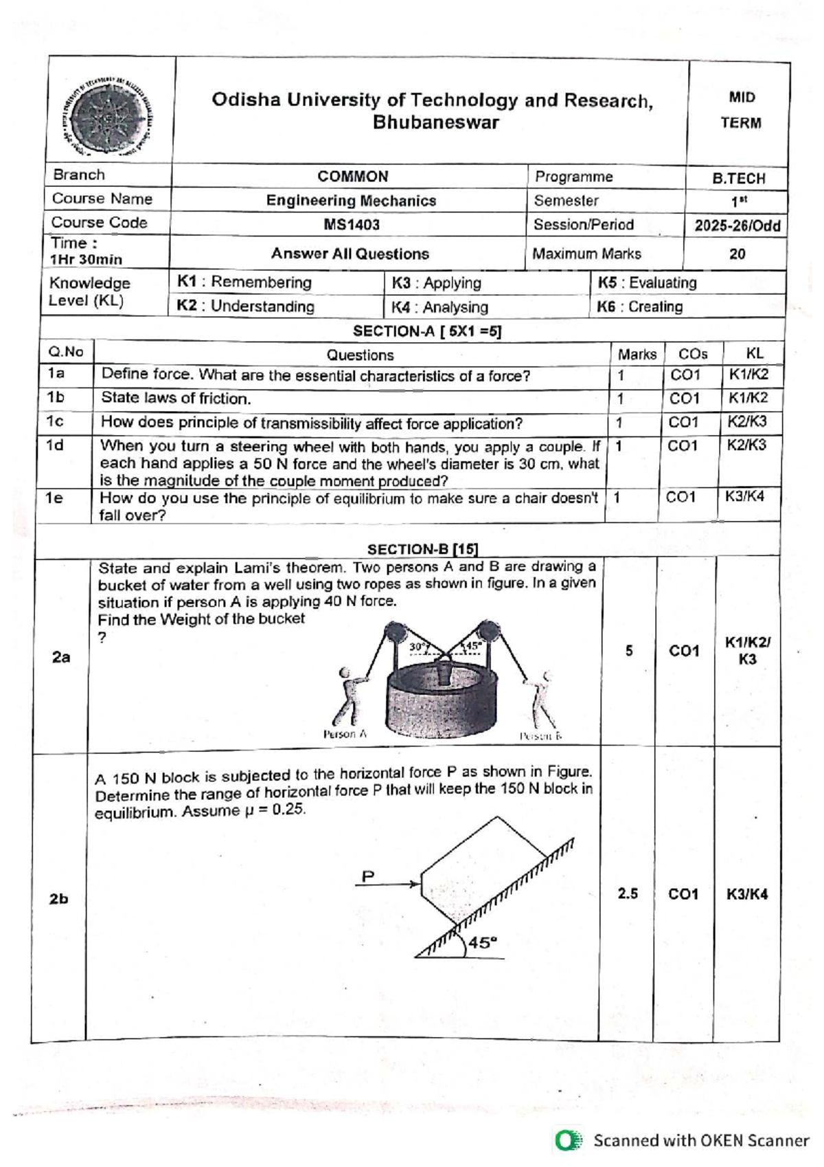 Engineering Mechanics MS1403 - Practice Notes for Semester 1 - Studocu