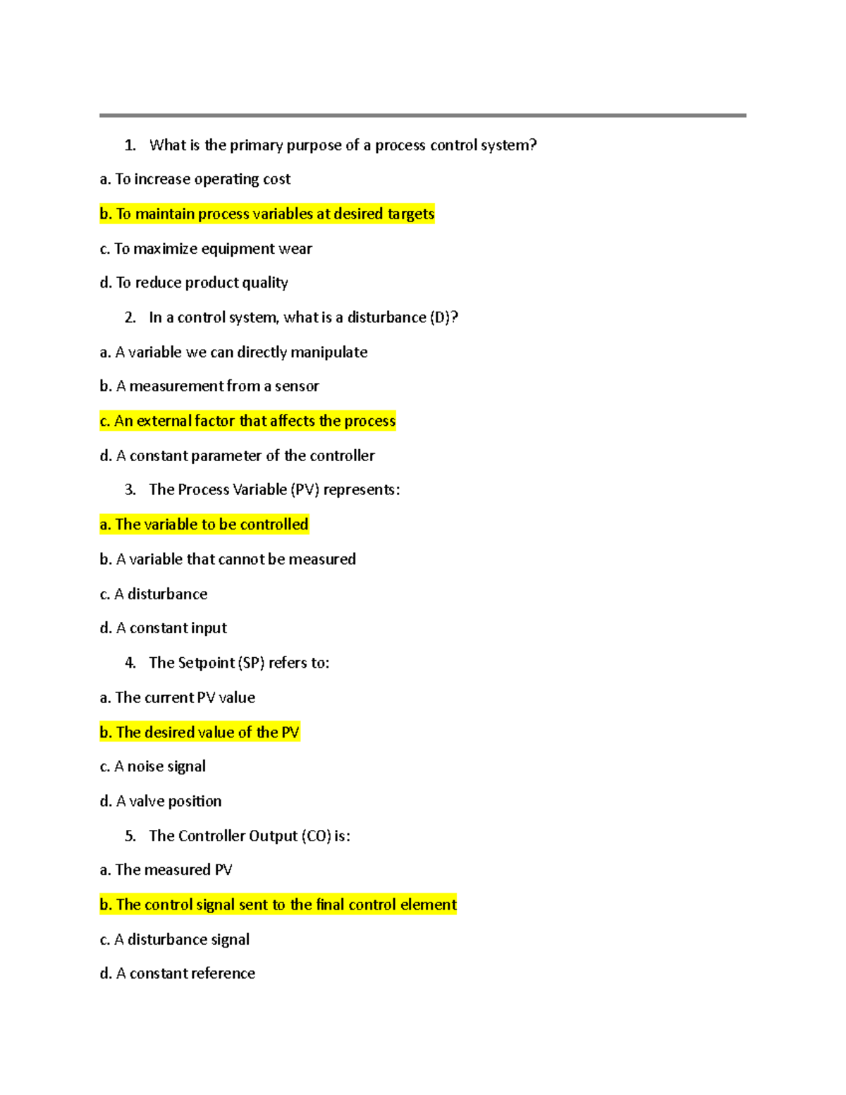 Process Control System Purpose: Key Concepts and Quiz Insights - Studocu