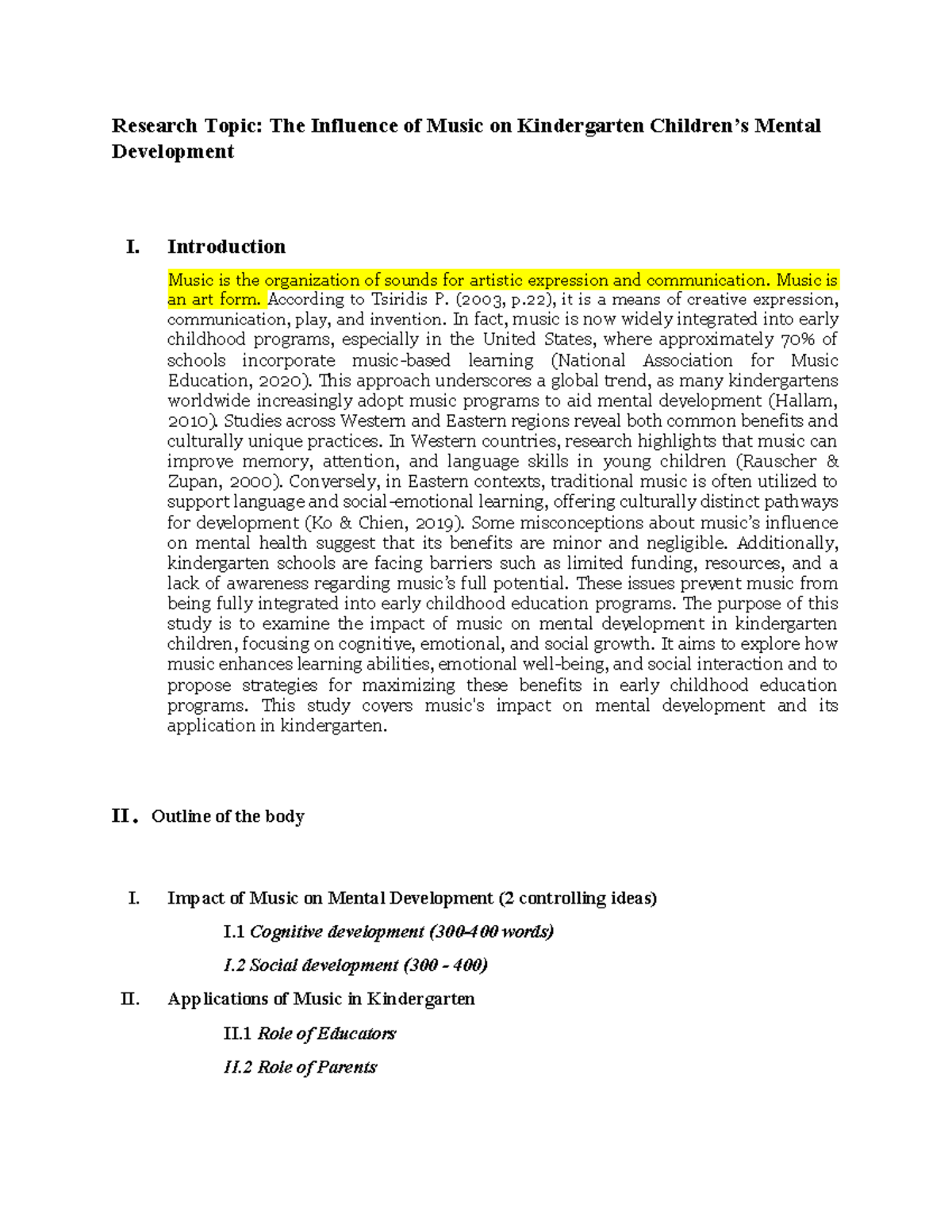 Sample draft - mdgt - Research Topic: The Influence of Music on ...