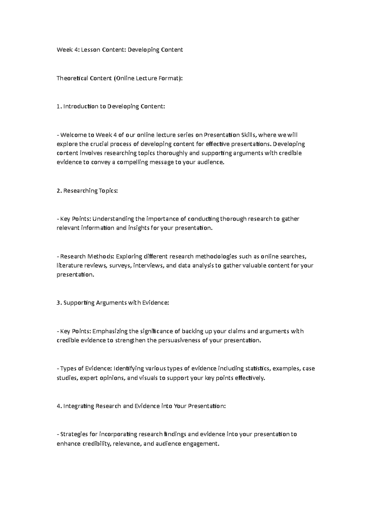 Week 4: Lesson on Developing Content for Presentations - Studocu