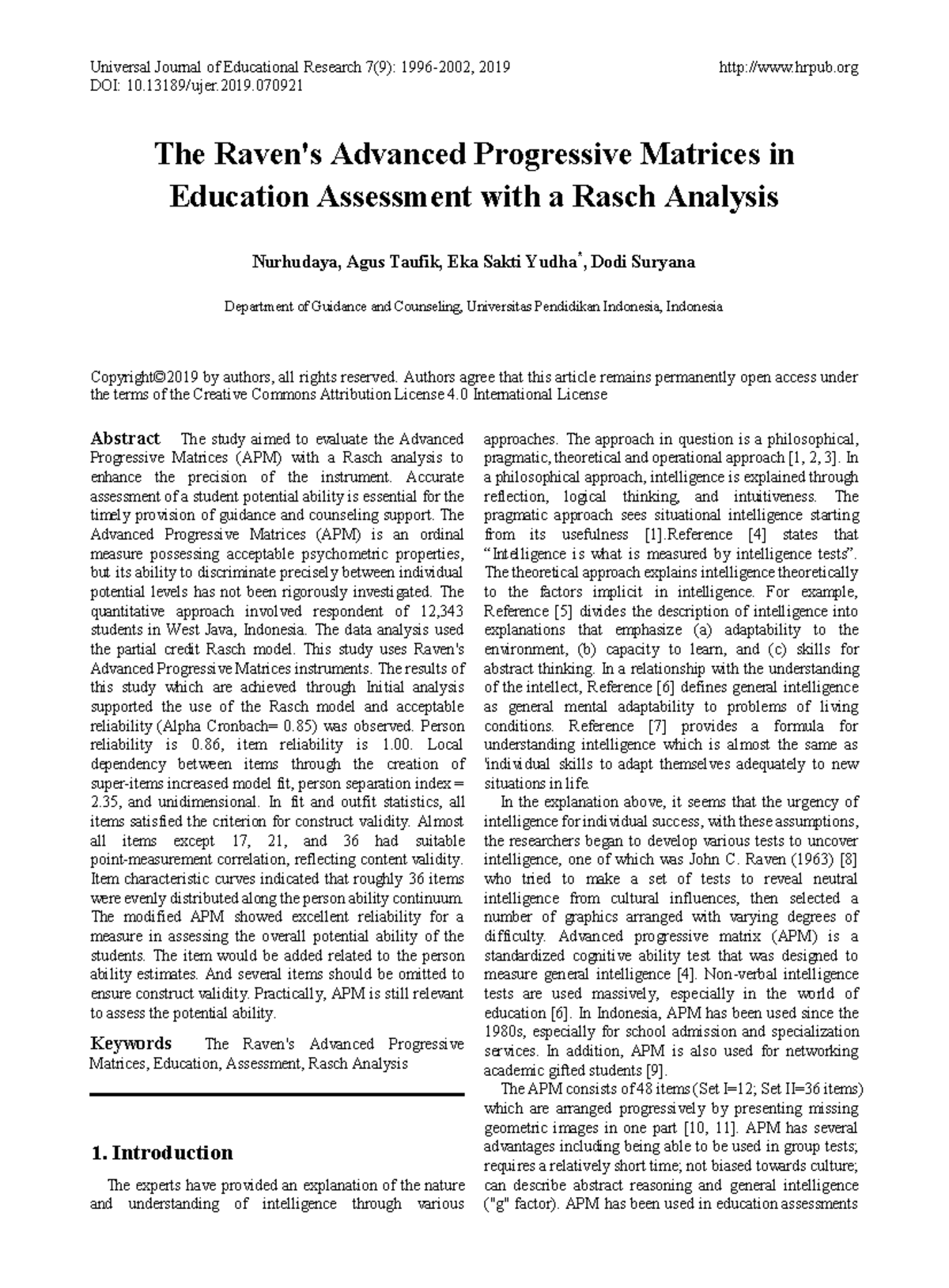 The Ravens Advanced Progressive Matrices in Educa - Universal Journal ...