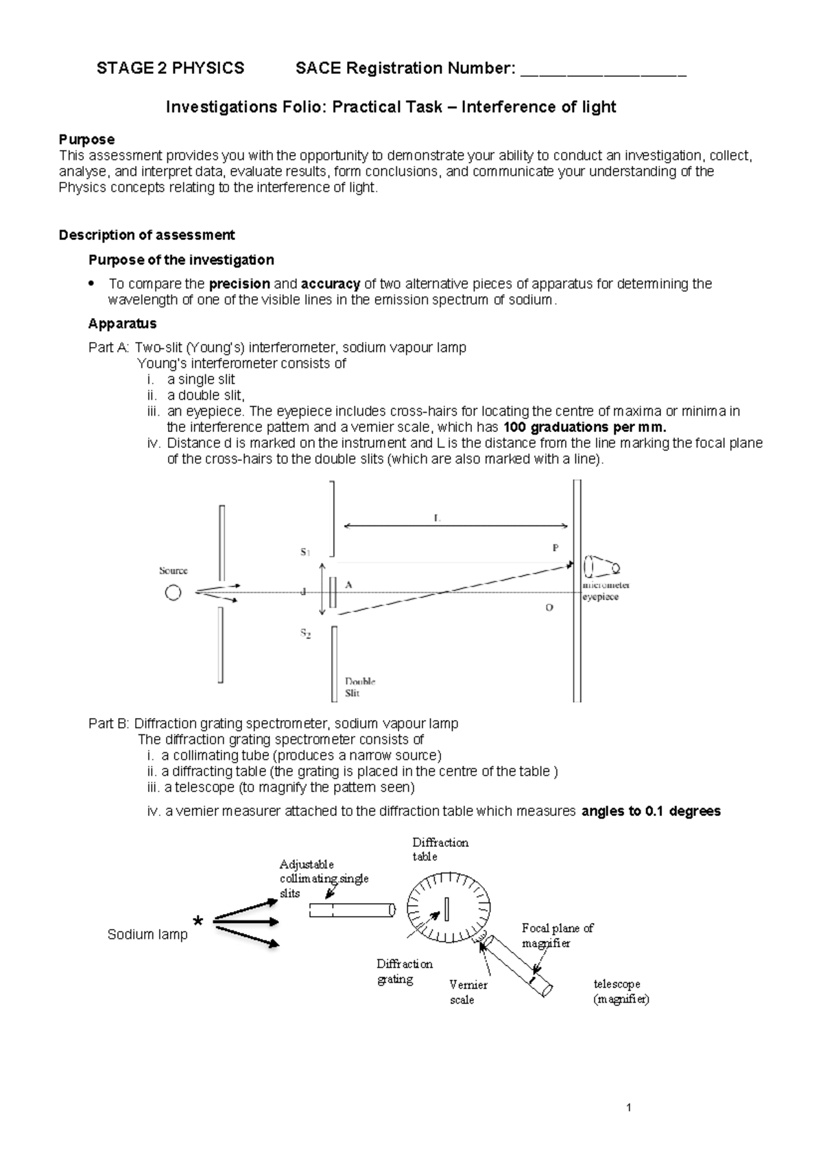 Practical Task: Interference of Light - Stage 2 Physics SACE - Studocu