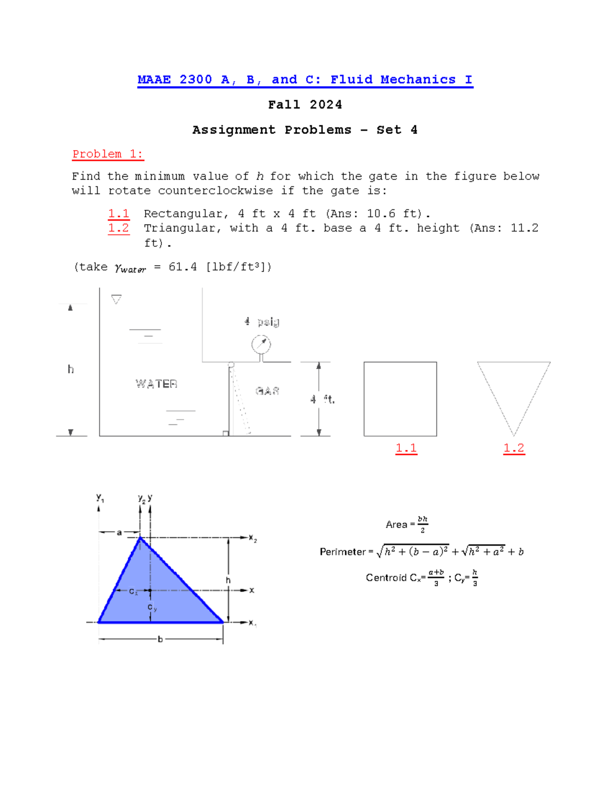 MAAE 2300 Assignment Problems – Set 4: Fluid Mechanics I - Studocu