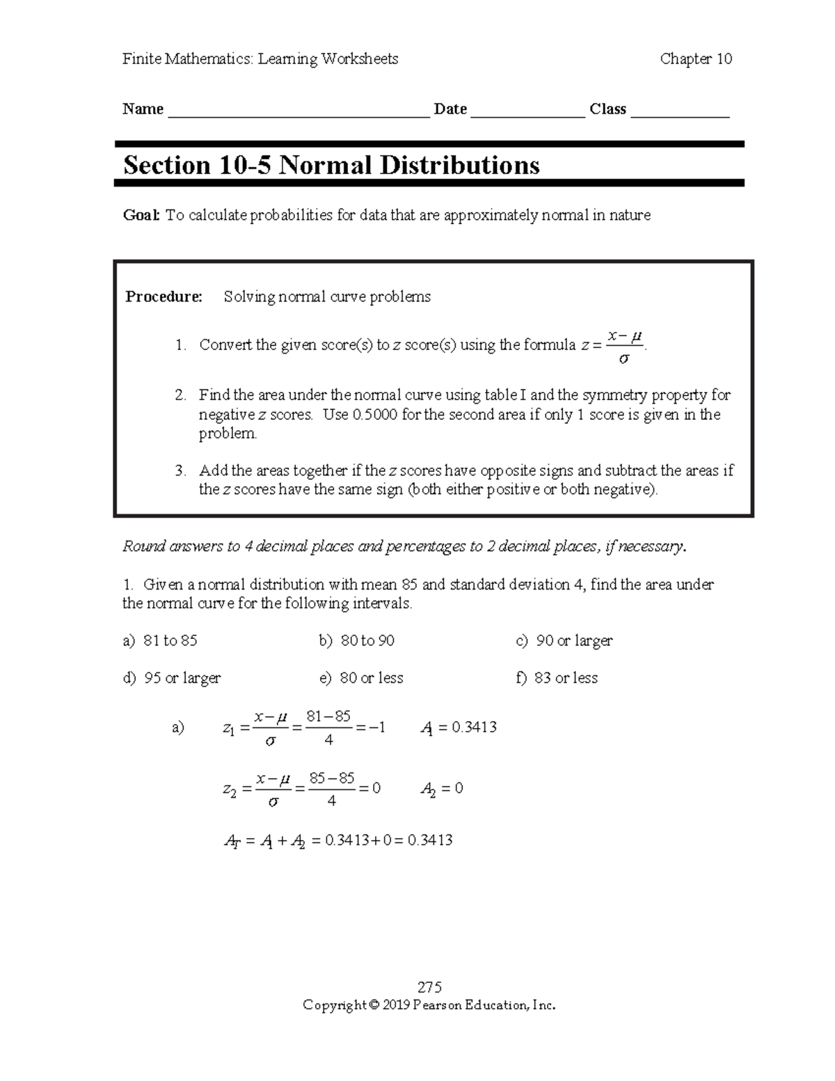 10.5 answers - Finite Mathematics: Learning Worksheets Chapter 10 Name ...