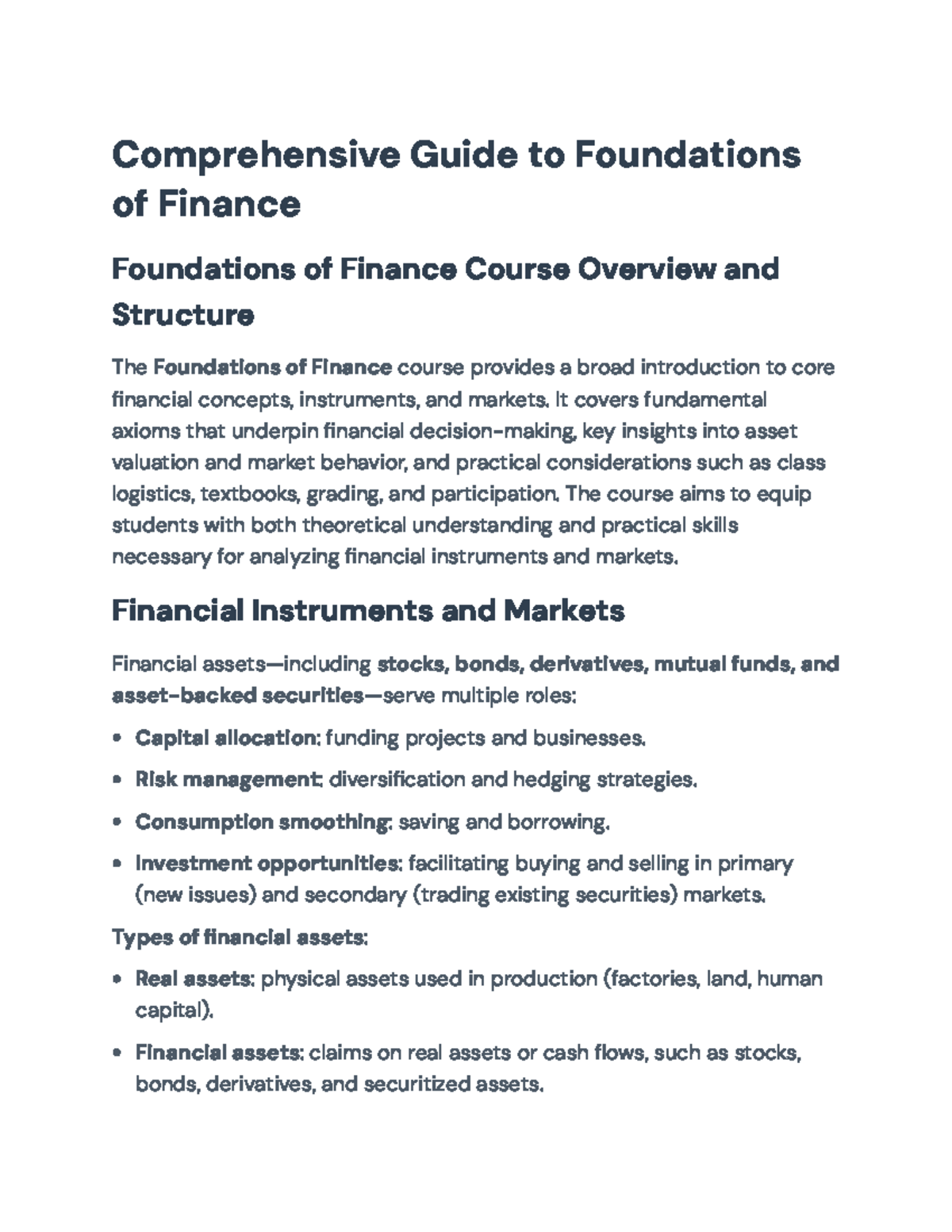 Foundations of Finance (FIN 101) Course Overview and Core Concepts ...