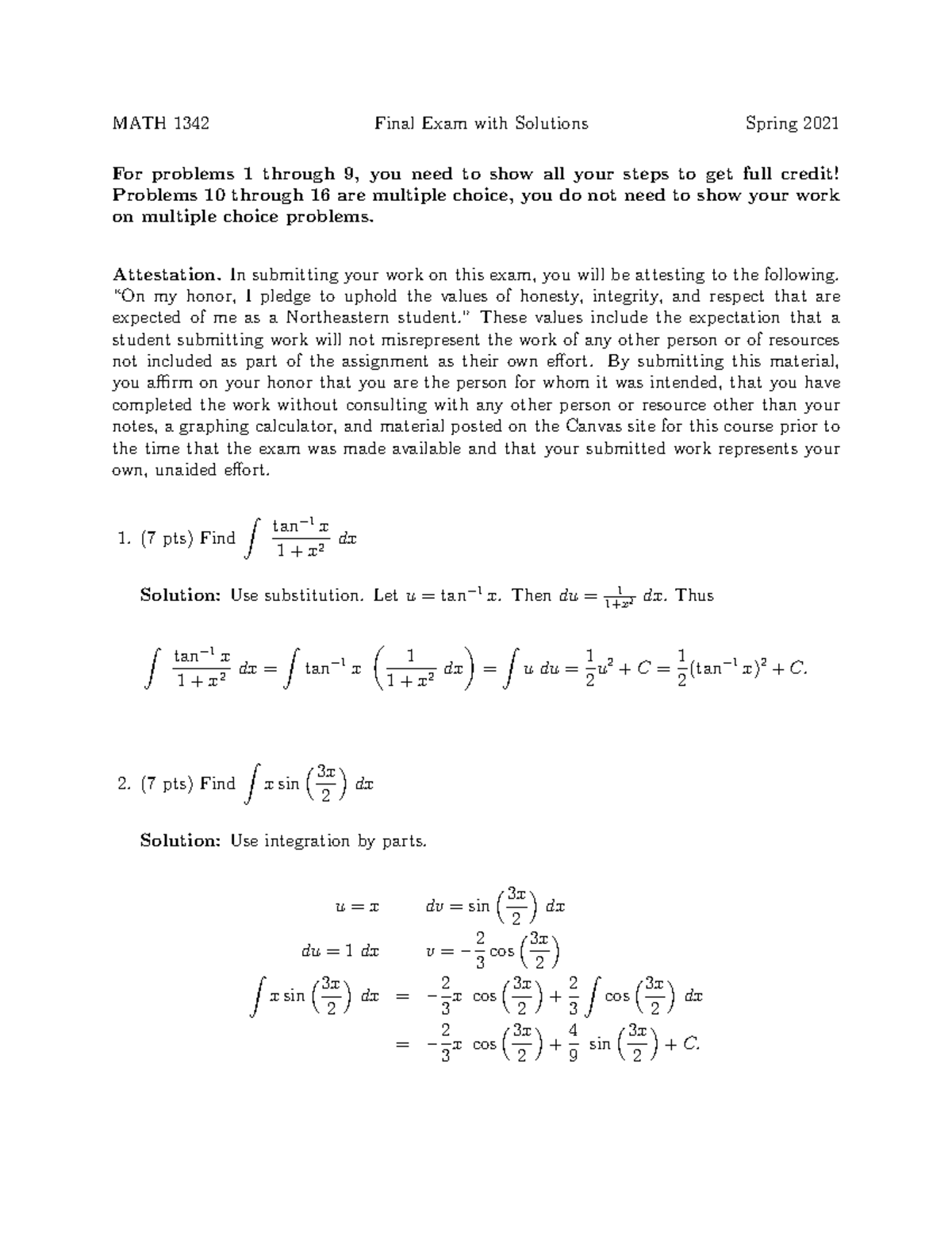 1342 Final Spring 2021 Solutions - MATH 1342 Final Exam with Solutions ...