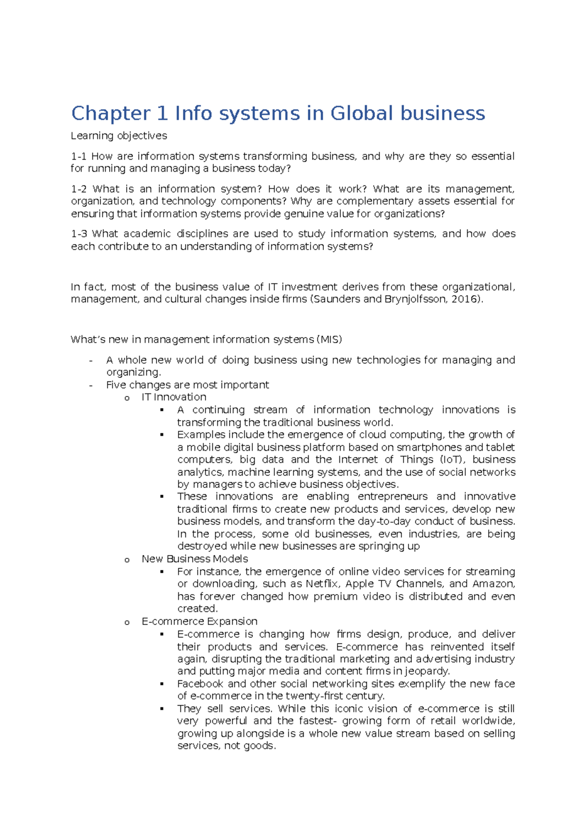 Chapter 1: Info Systems in Global Business - Key Insights and Trends ...