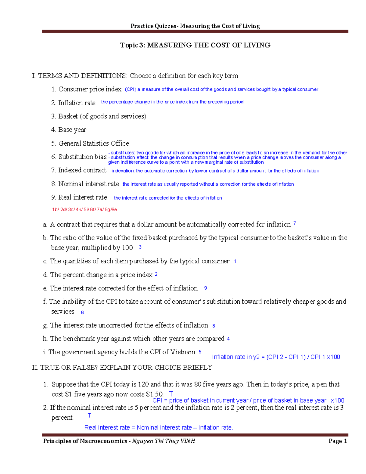 Practice Quizzes on Measuring the Cost of Living (C24) - Studocu