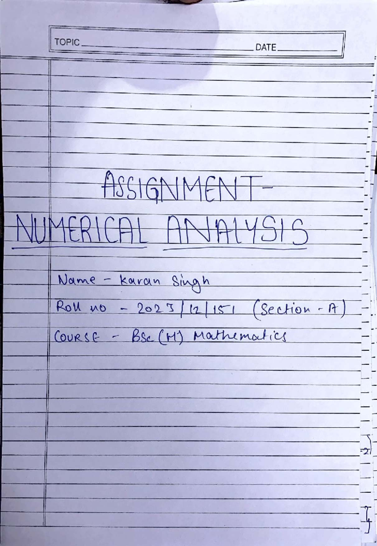 Numerical Analysis Assignment BSc (M) Mathematics - Karan Singh - Studocu