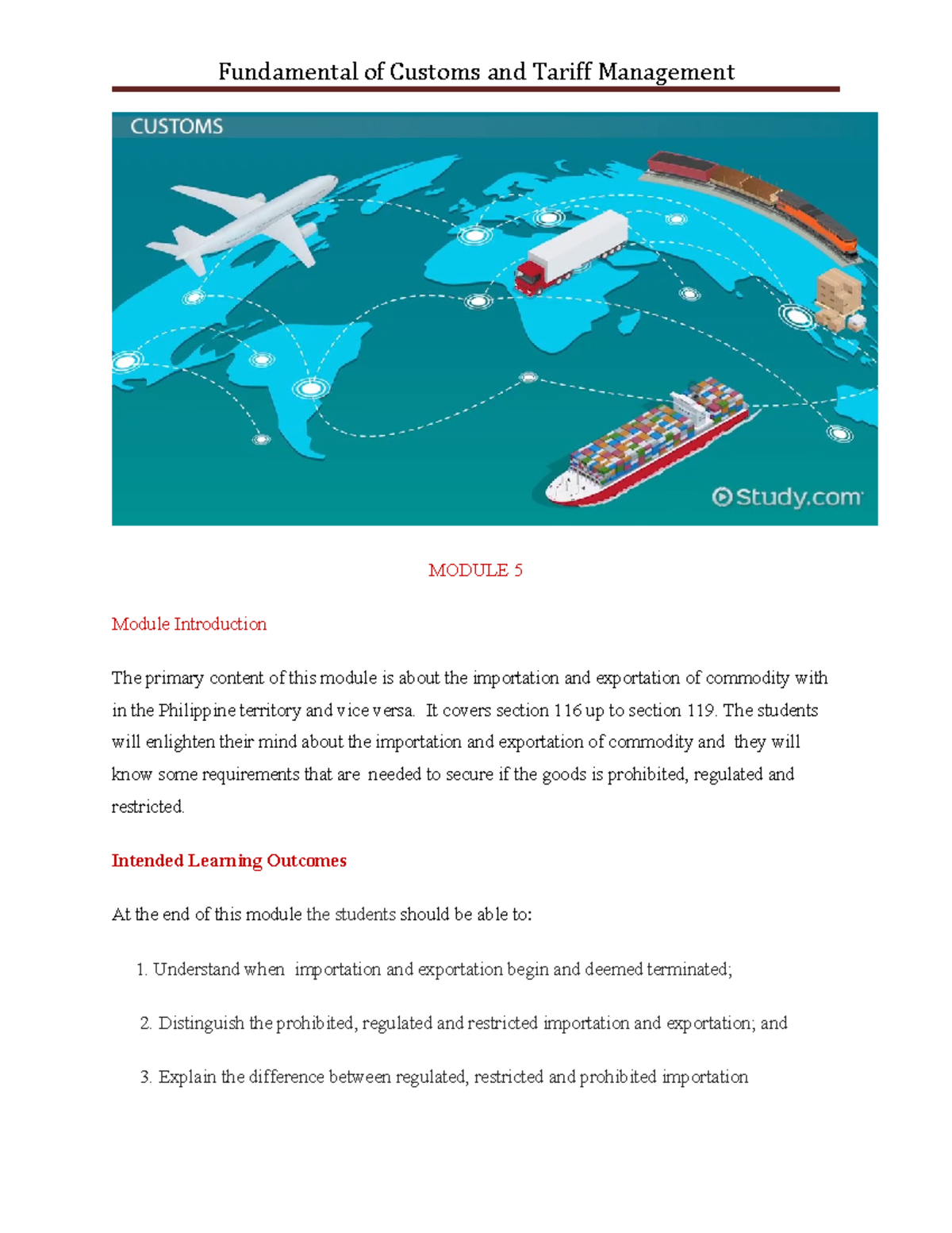 Module 5: Customs Administration and Import/Export Regulations (PDF 13 ...
