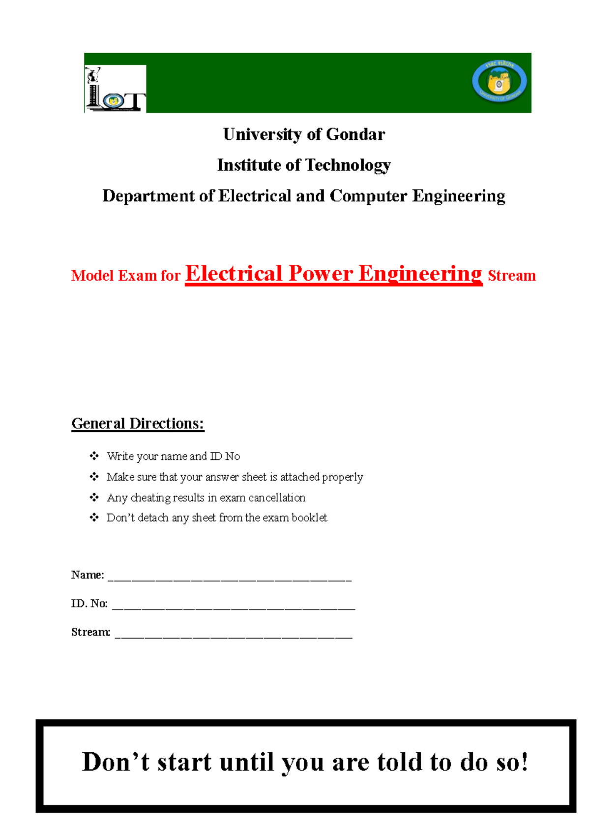Power Stream Model Exam for Electrical Engineering (EENG 101) - Studocu