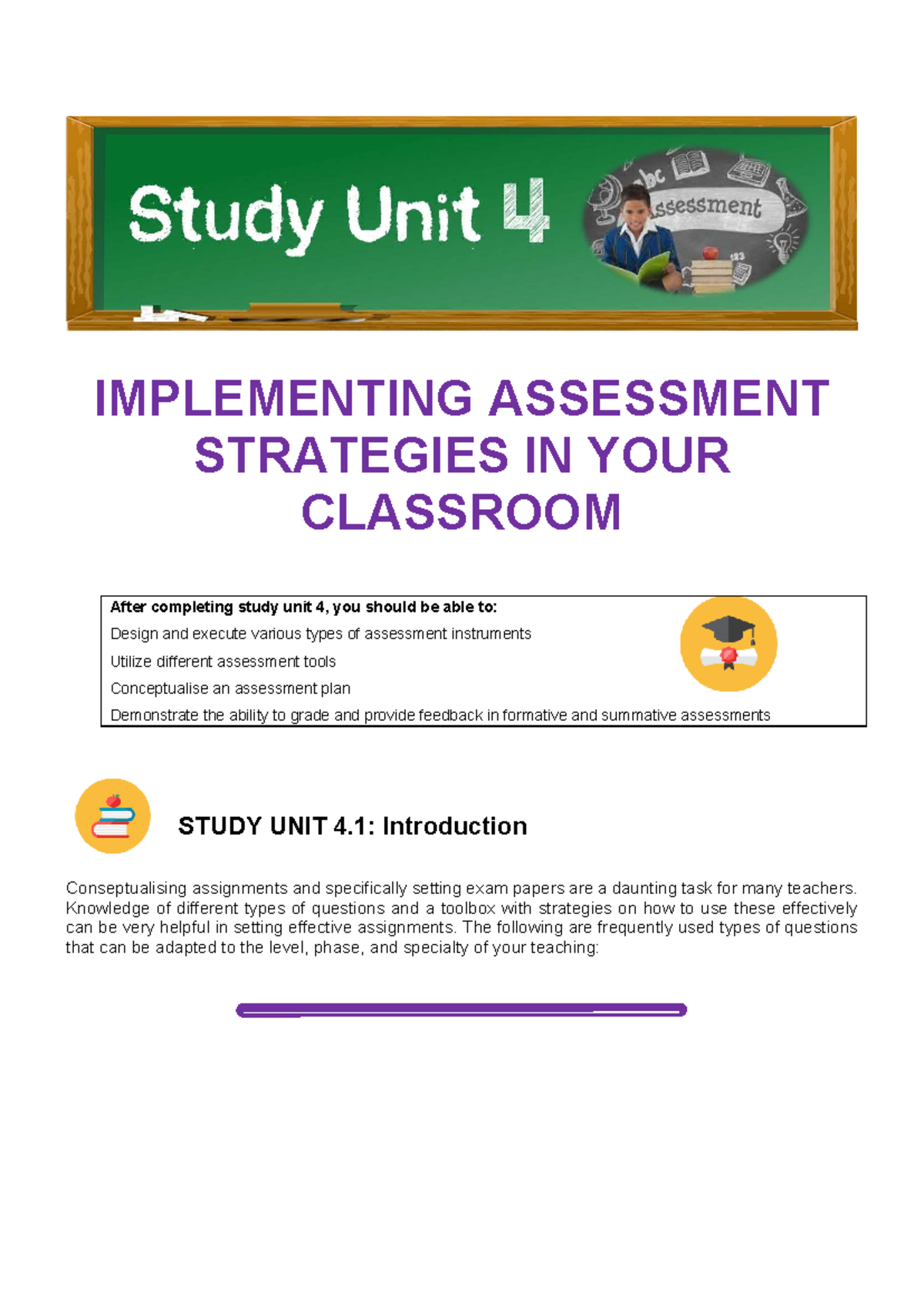 SU5: Implementing Effective Assessment Strategies in the Classroom ...