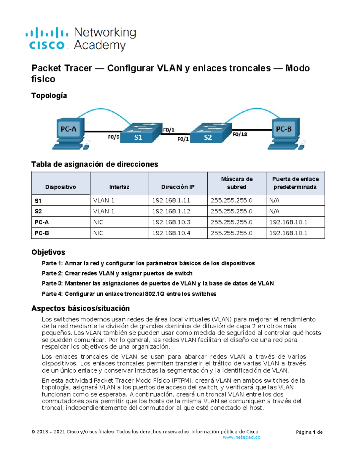 3.4.6 Packet Tracer: Configuración de VLAN y Enlaces Troncales - Studocu
