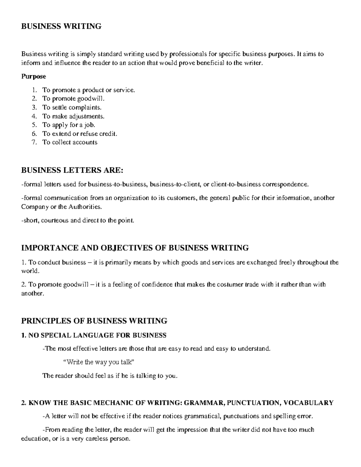 BUS 101: Business Writing Guide for Professional Communication - Studocu