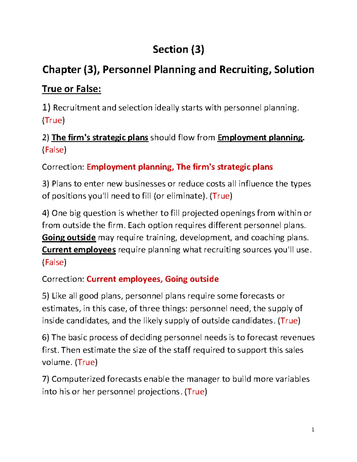 Personnel Planning & Recruiting Solutions - Section 3 Review - Studocu