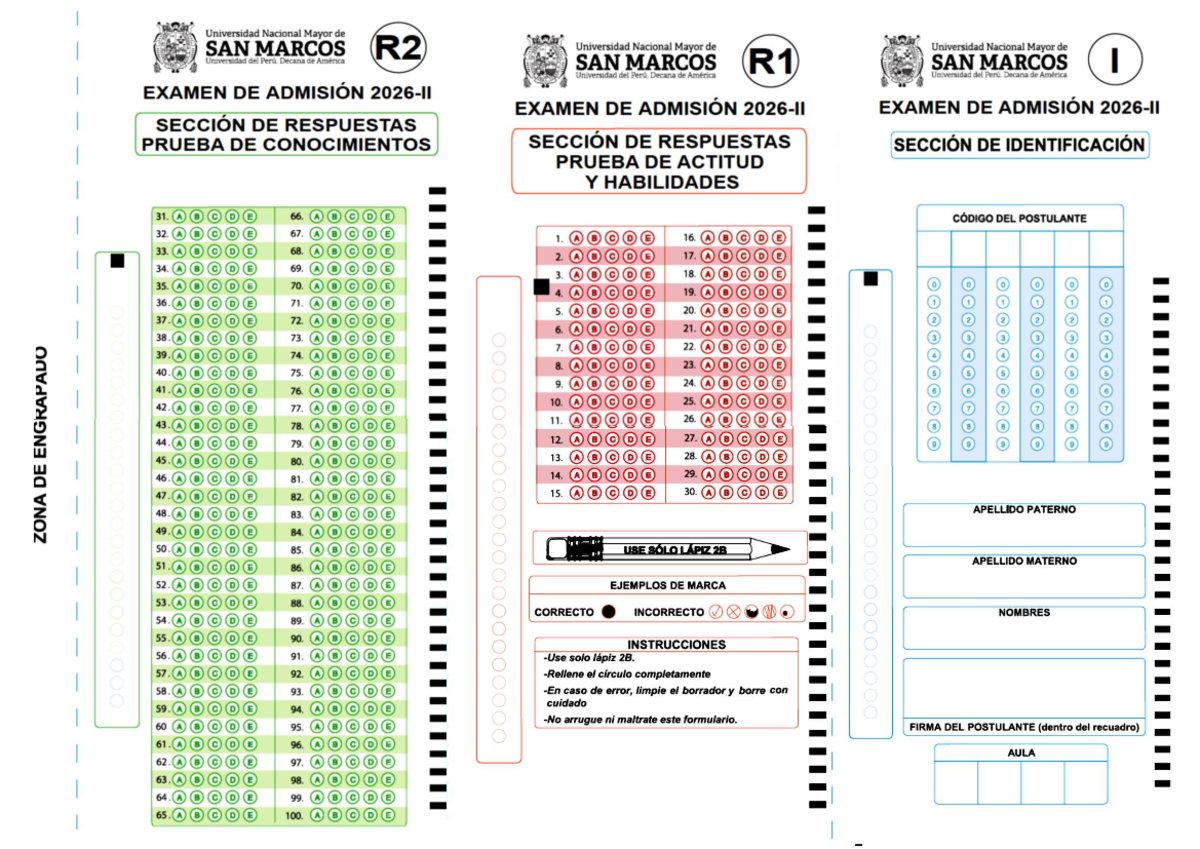 Examen de Admisión - Ficha Óptica - Universidad Nacional Mayor de San Marcos - Document Preview