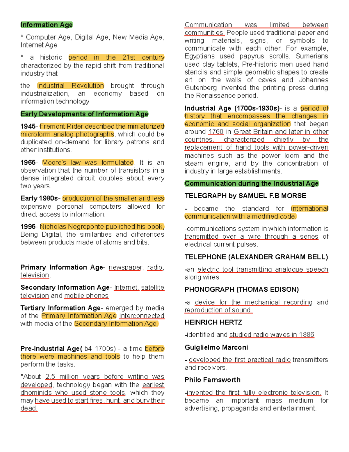 STAS FINAL EXAM NOTES: The Evolution of the Information Age - Studocu