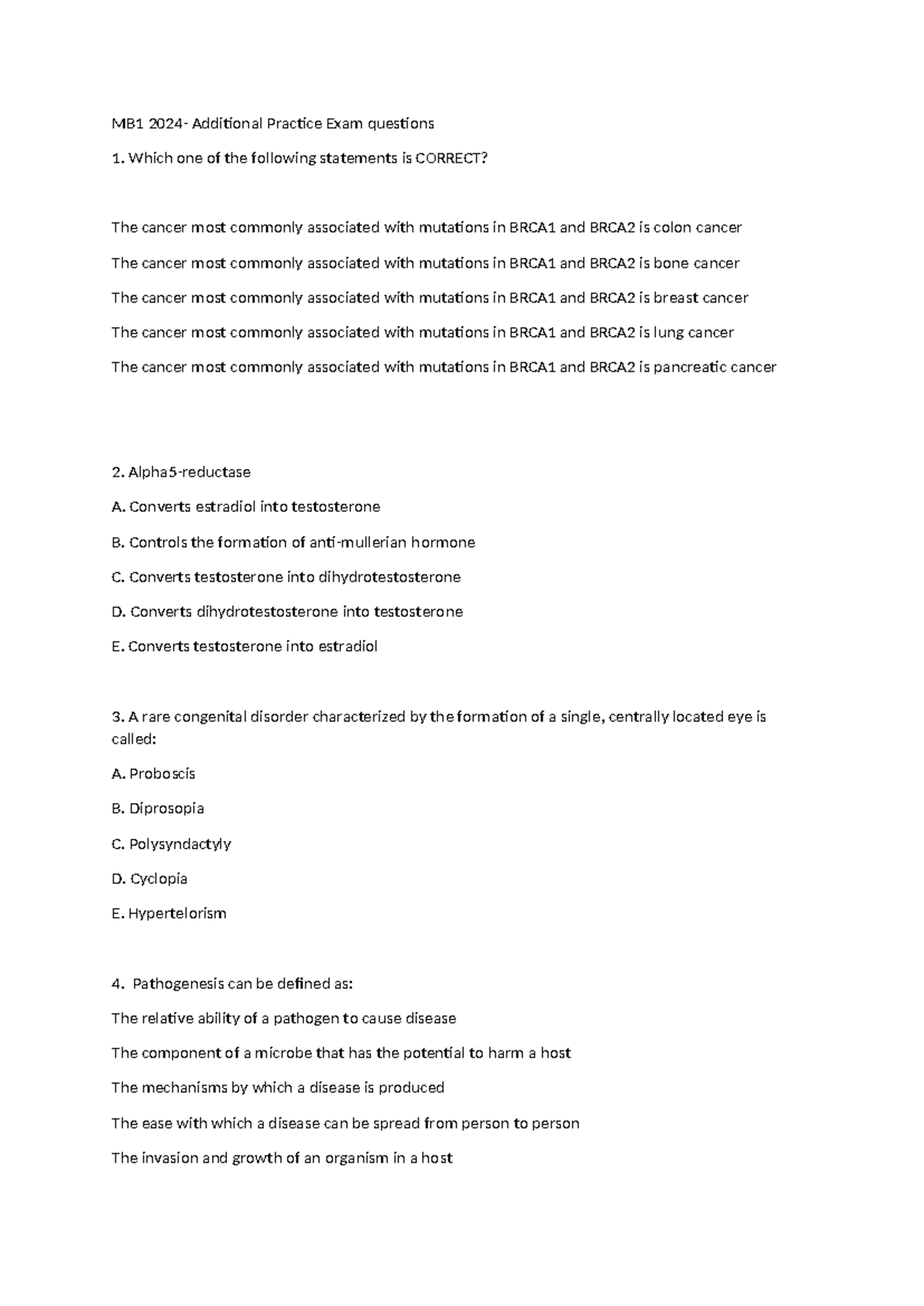 MB1 2024 Final Exam Practice Questions and Answers - Studocu