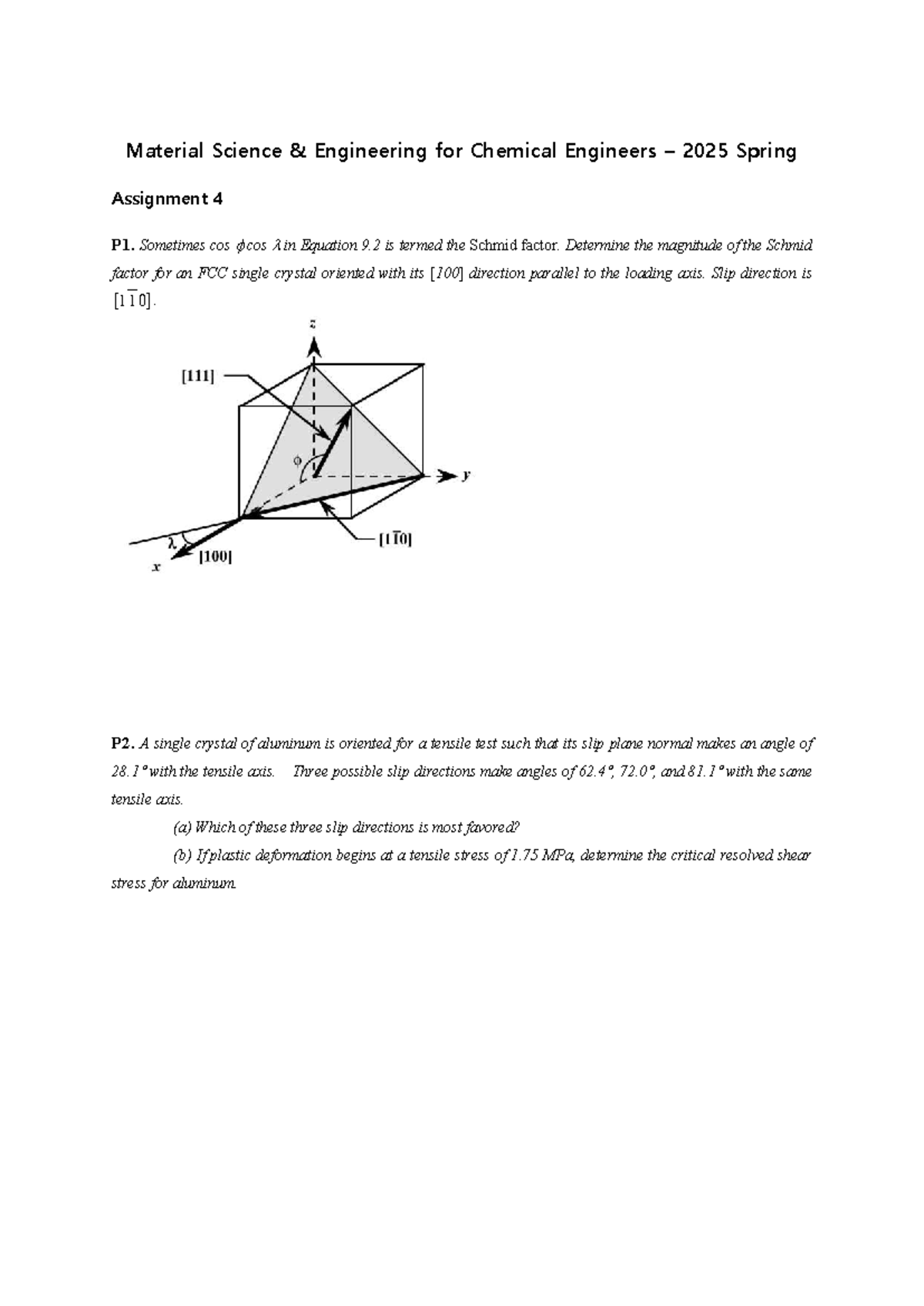 Material Science Engineering for Chemical Engineers 2025 Spring ...