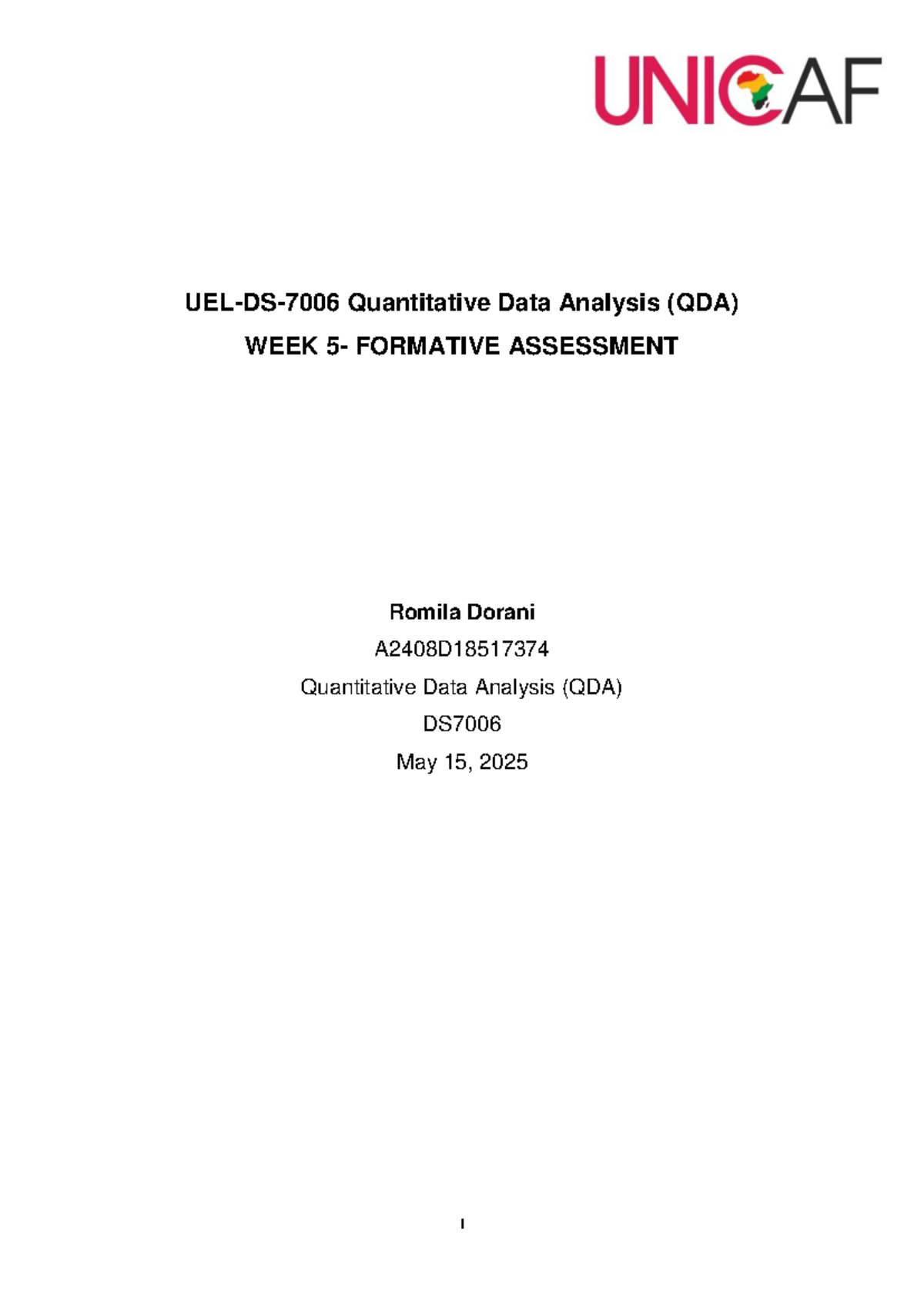 QDA DS7006 WEEK 5 Formative Assessment on Data Measurement Scales - Studocu
